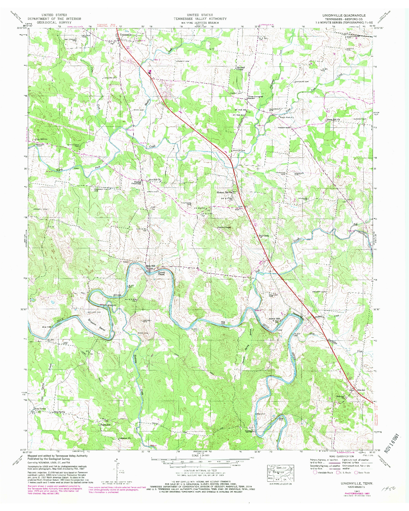 USGS 1:24000-SCALE QUADRANGLE FOR UNIONVILLE, TN 1947