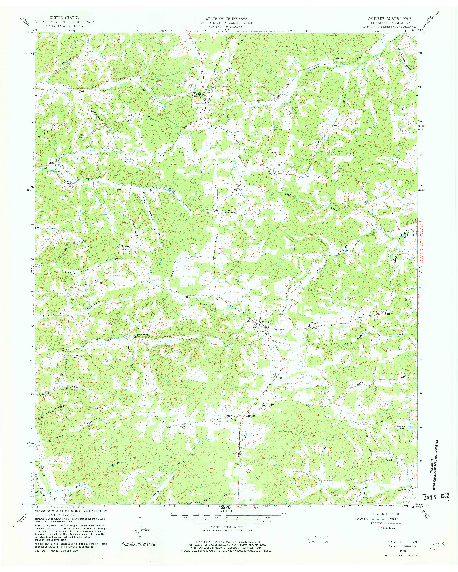 USGS 1:24000-SCALE QUADRANGLE FOR VANLEER, TN 1958