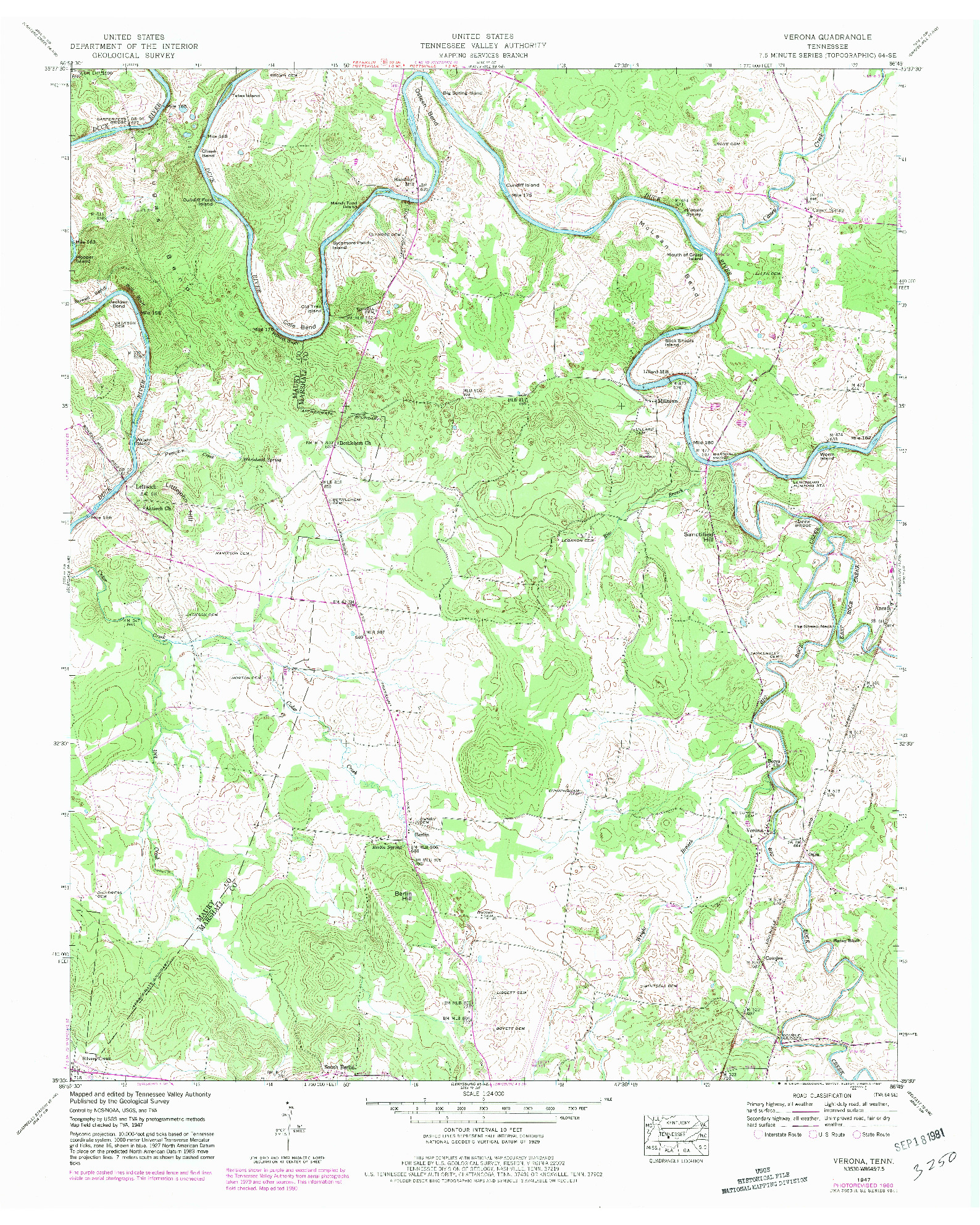 USGS 1:24000-SCALE QUADRANGLE FOR VERONA, TN 1947