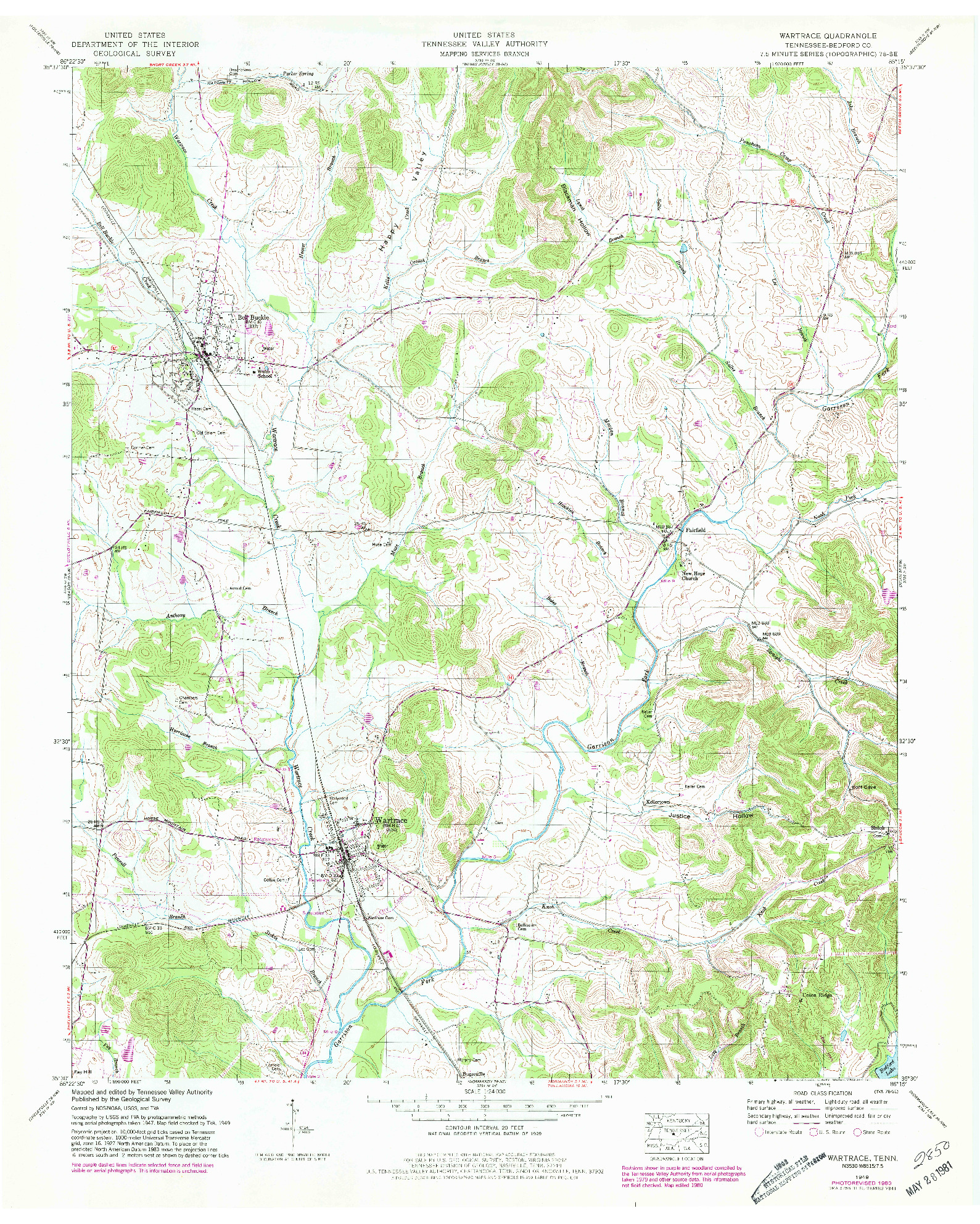 USGS 1:24000-SCALE QUADRANGLE FOR WARTRACE, TN 1949