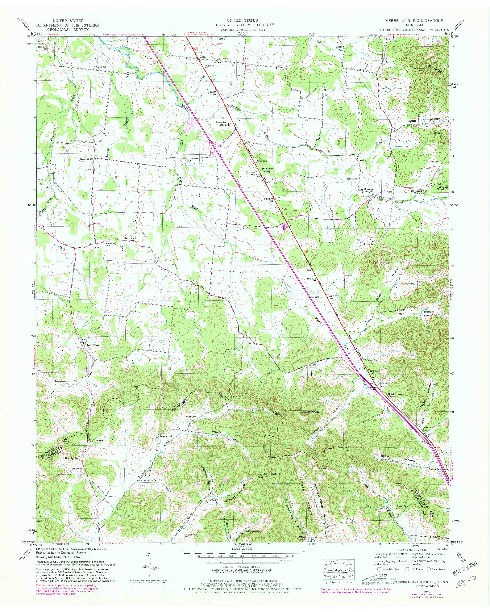 USGS 1:24000-SCALE QUADRANGLE FOR WEBBS JUNGLE, TN 1949