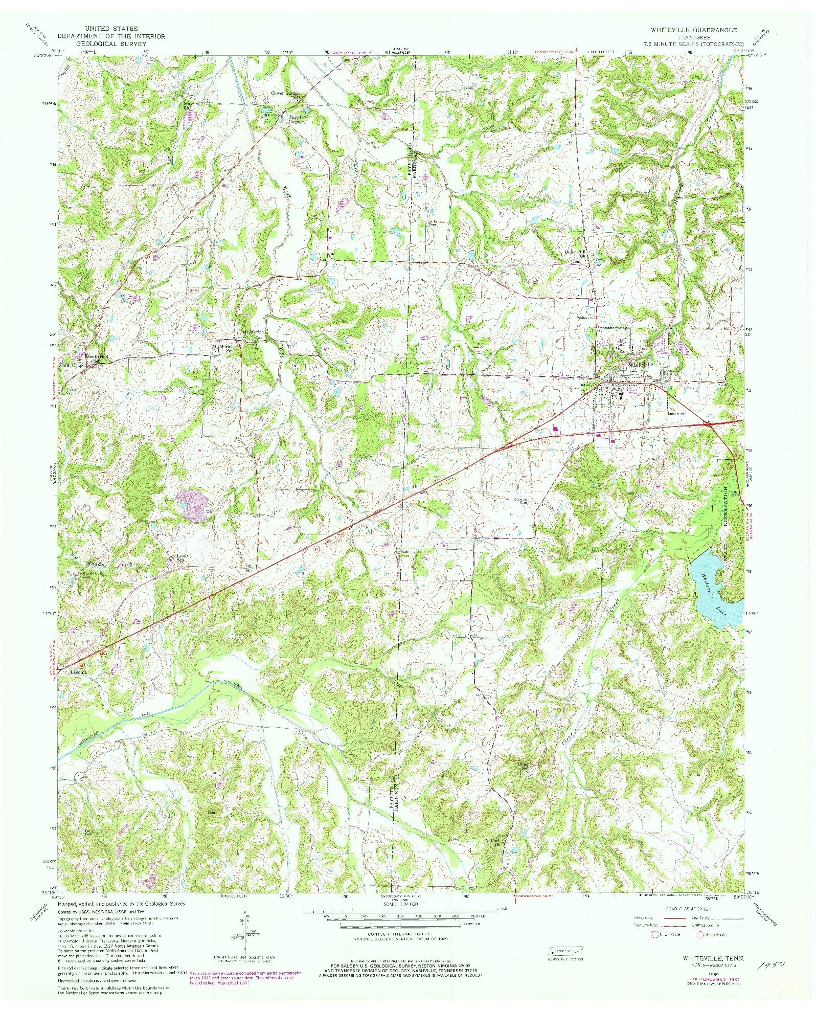 USGS 1:24000-SCALE QUADRANGLE FOR WHITEVILLE, TN 1959