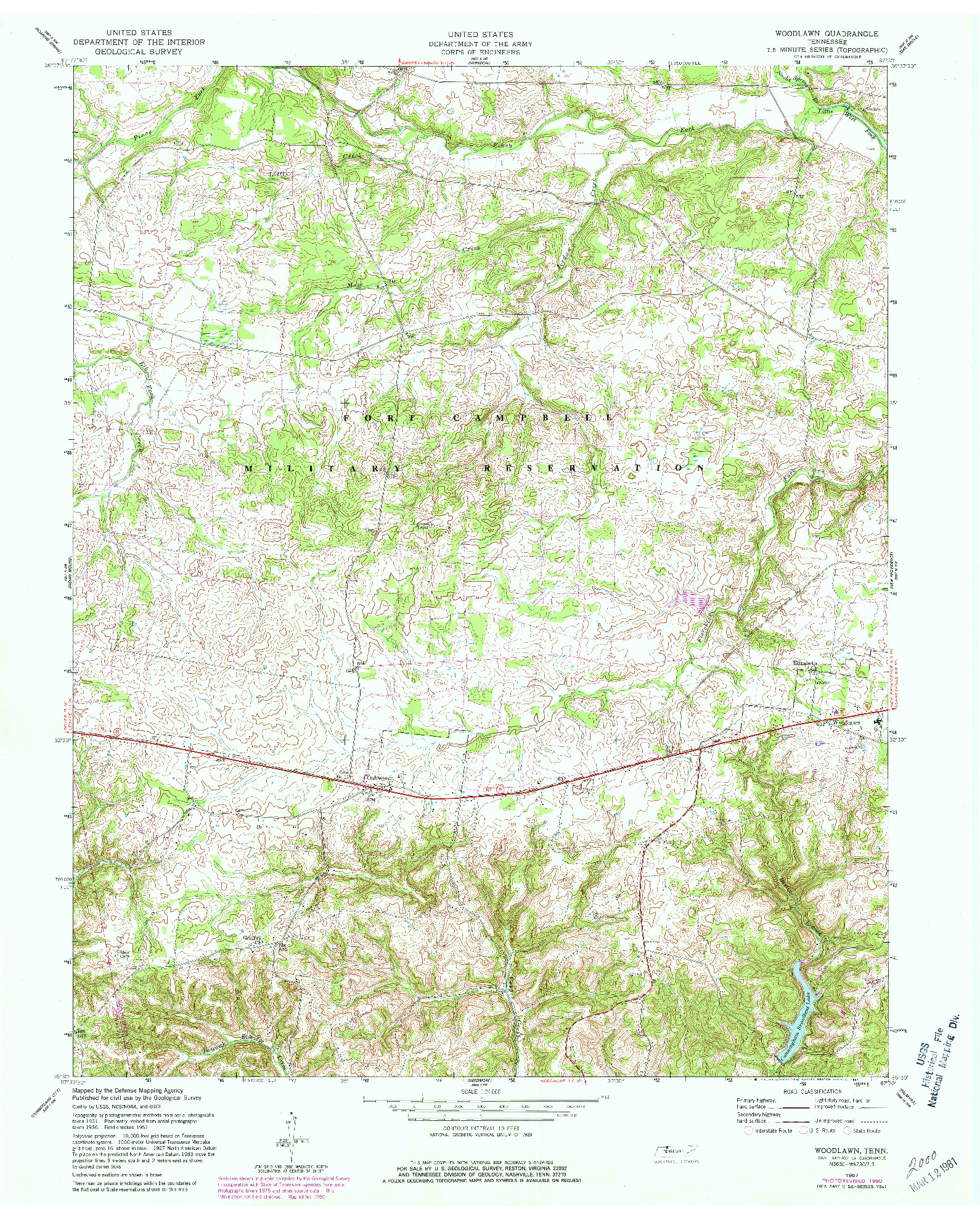 USGS 1:24000-SCALE QUADRANGLE FOR WOODLAWN, TN 1957