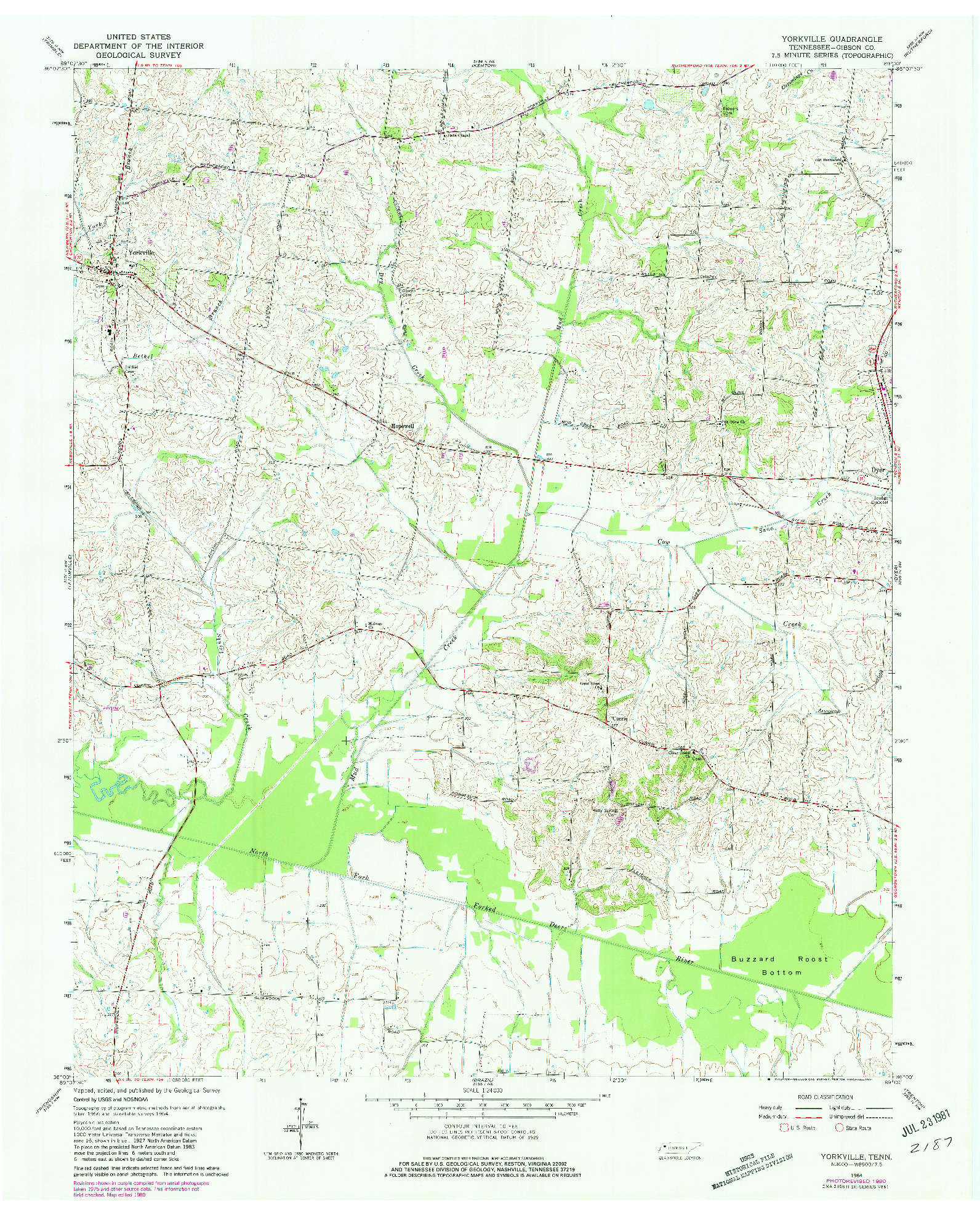 USGS 1:24000-SCALE QUADRANGLE FOR YORKVILLE, TN 1964