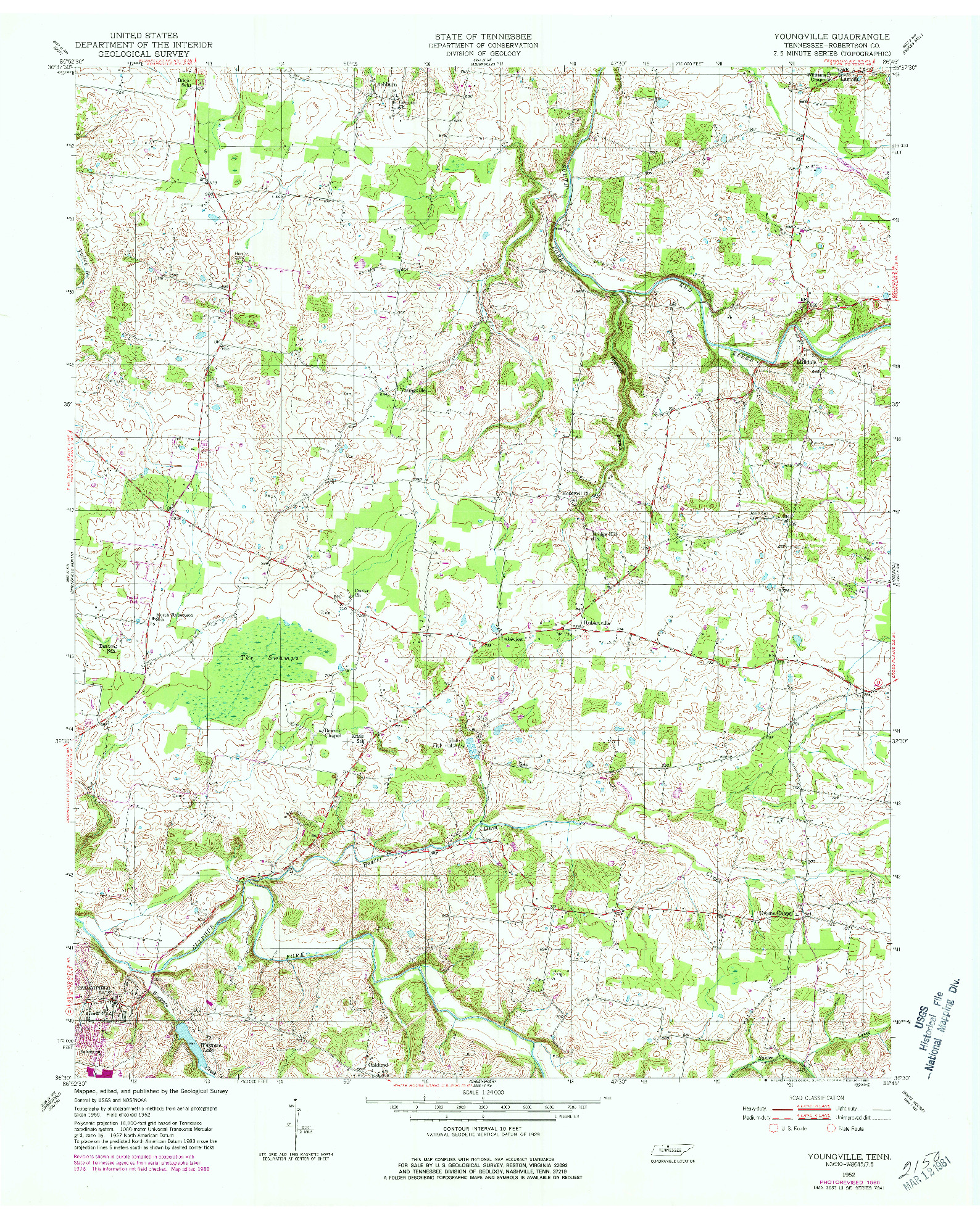 USGS 1:24000-SCALE QUADRANGLE FOR YOUNGVILLE, TN 1952