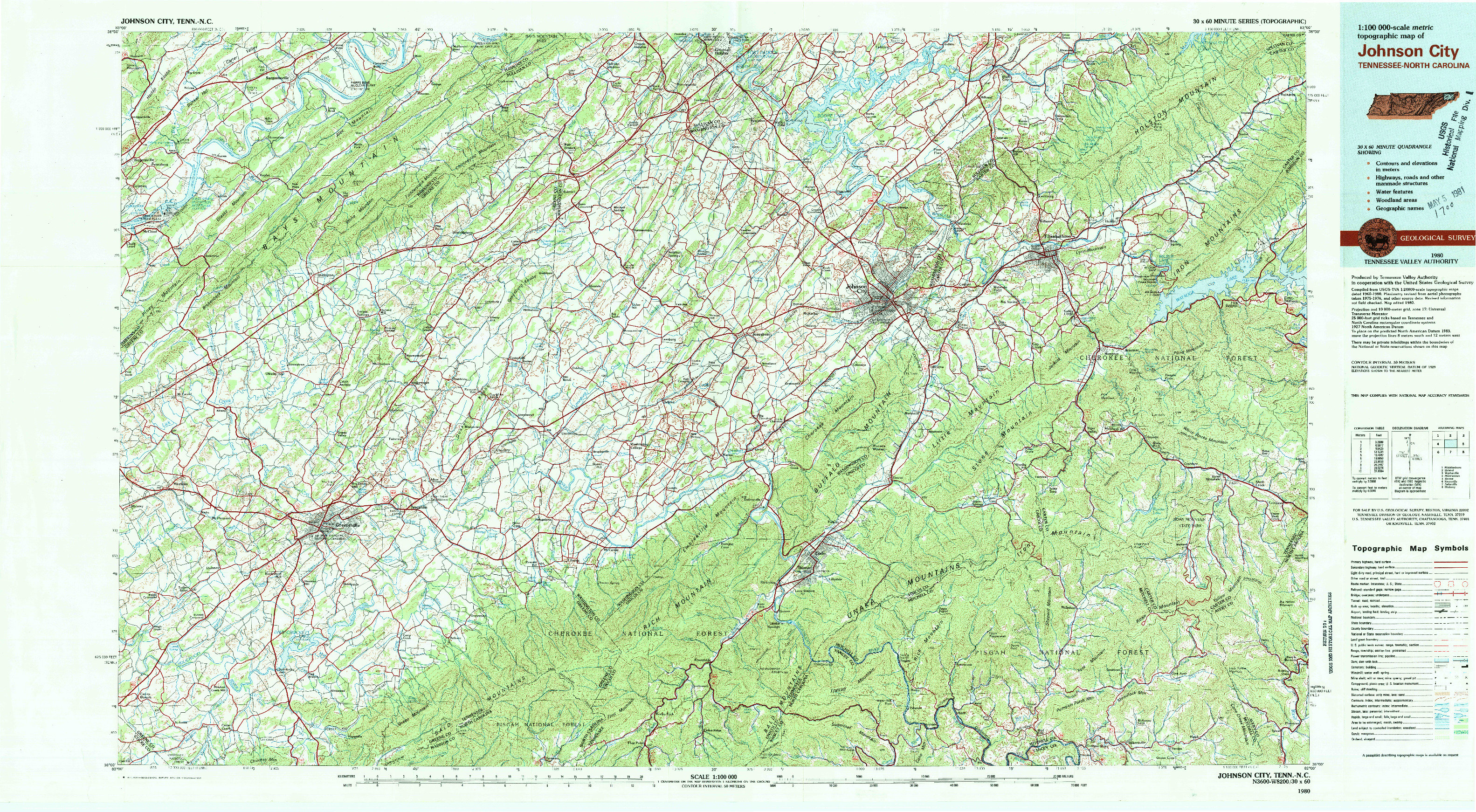 USGS 1:100000-SCALE QUADRANGLE FOR JOHNSON CITY, TN 1980
