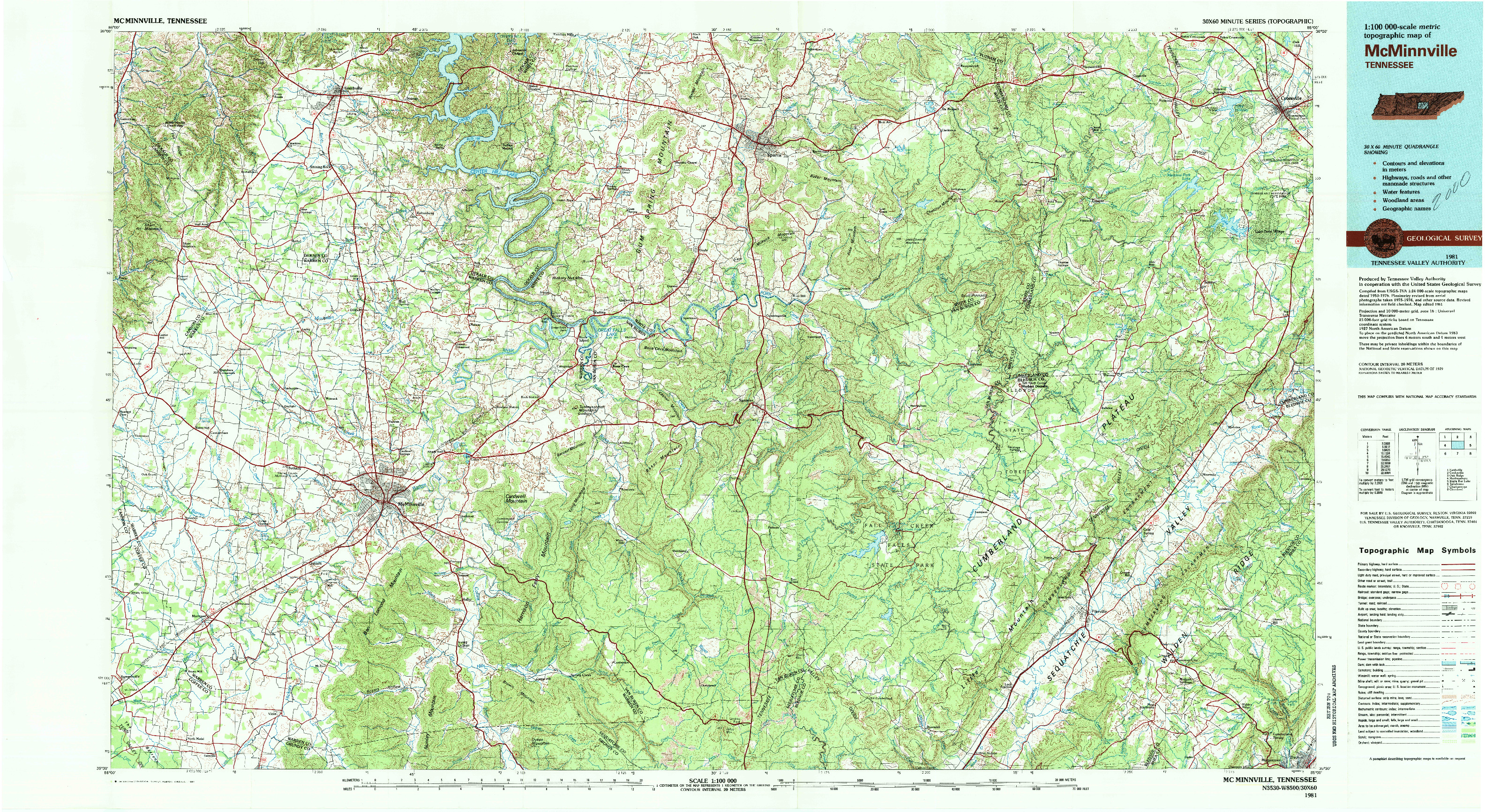 USGS 1:100000-SCALE QUADRANGLE FOR MC MINNVILLE, TN 1981