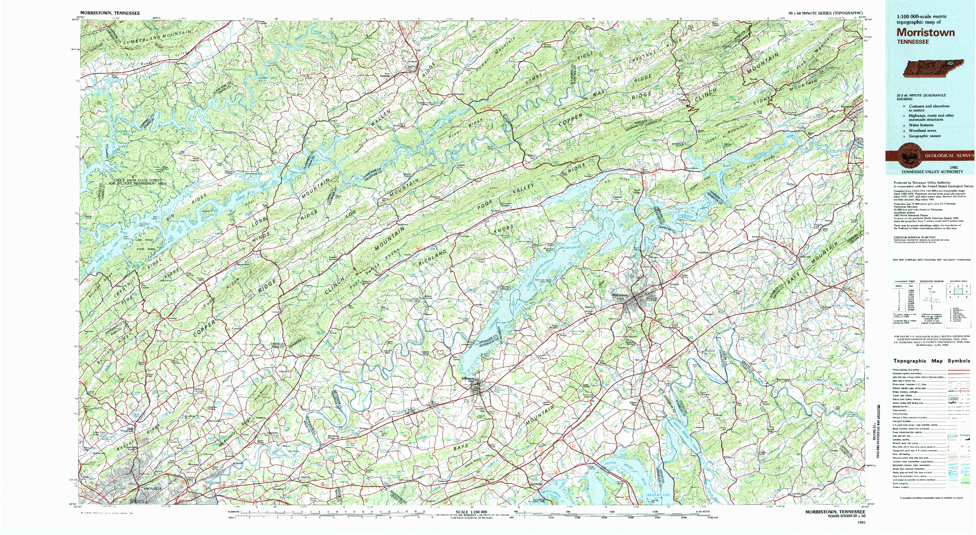USGS 1:100000-SCALE QUADRANGLE FOR MORRISTOWN, TN 1981