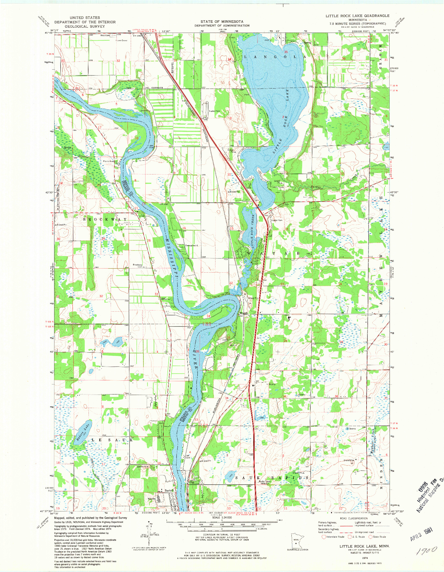 USGS 1:24000-SCALE QUADRANGLE FOR LITTLE ROCK LAKE, MN 1974