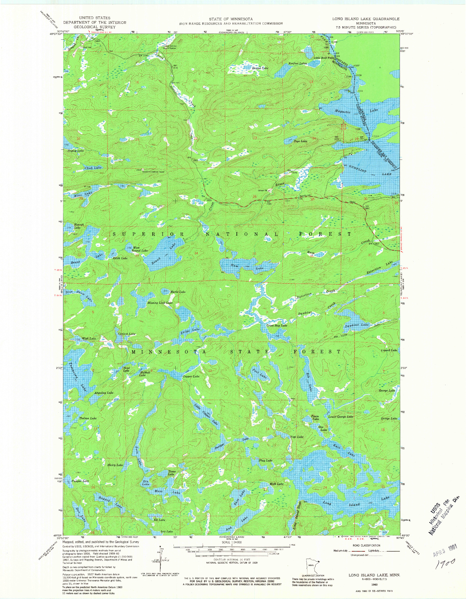 USGS 1:24000-SCALE QUADRANGLE FOR LONG ISLAND LAKE, MN 1960