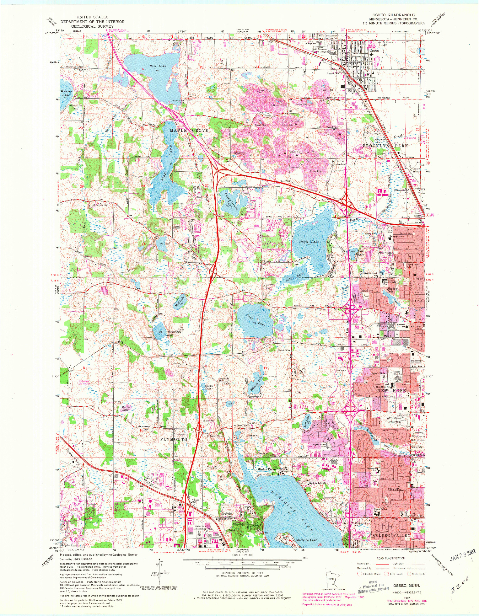 USGS 1:24000-SCALE QUADRANGLE FOR OSSEO, MN 1967