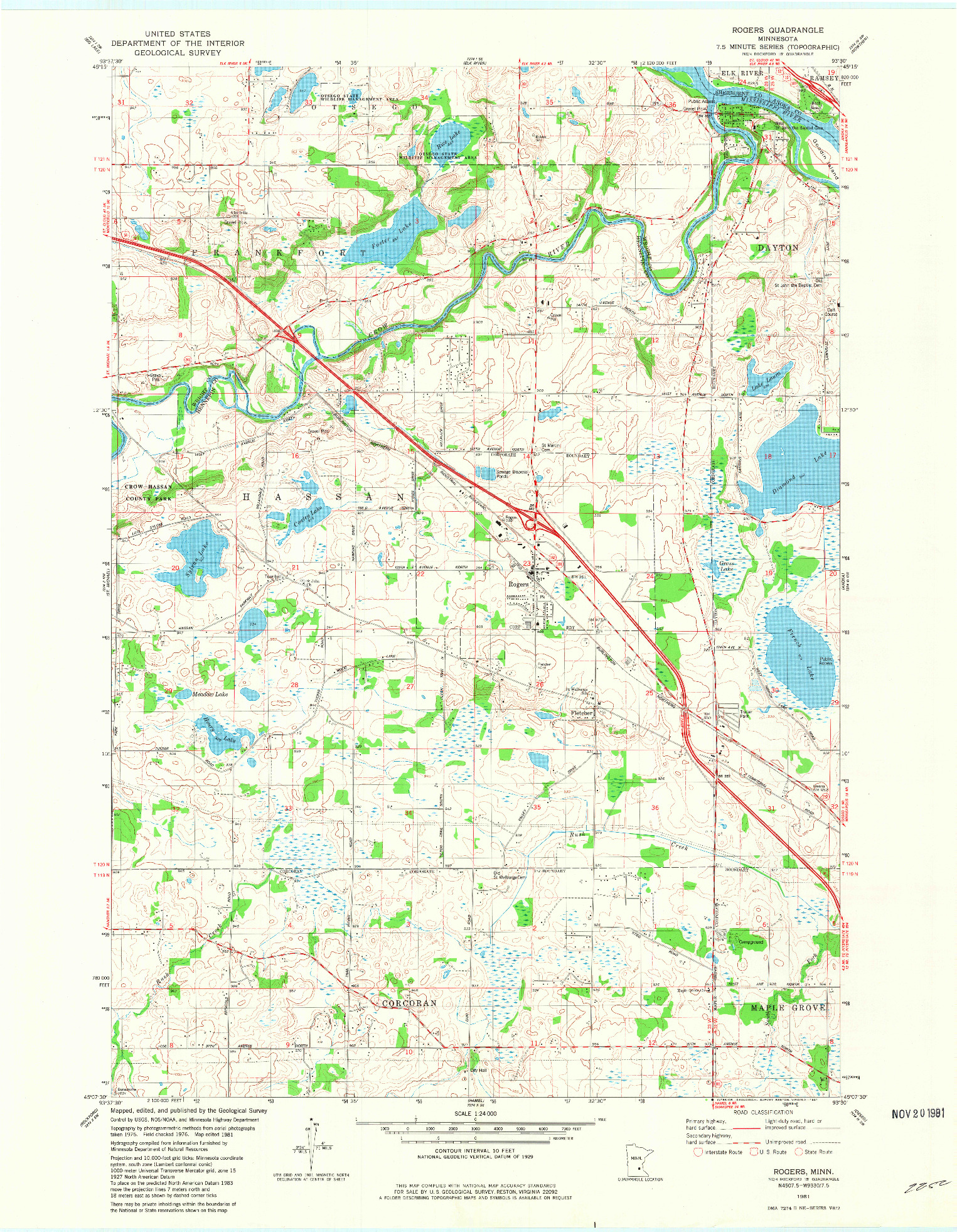 USGS 1:24000-SCALE QUADRANGLE FOR ROGERS, MN 1981
