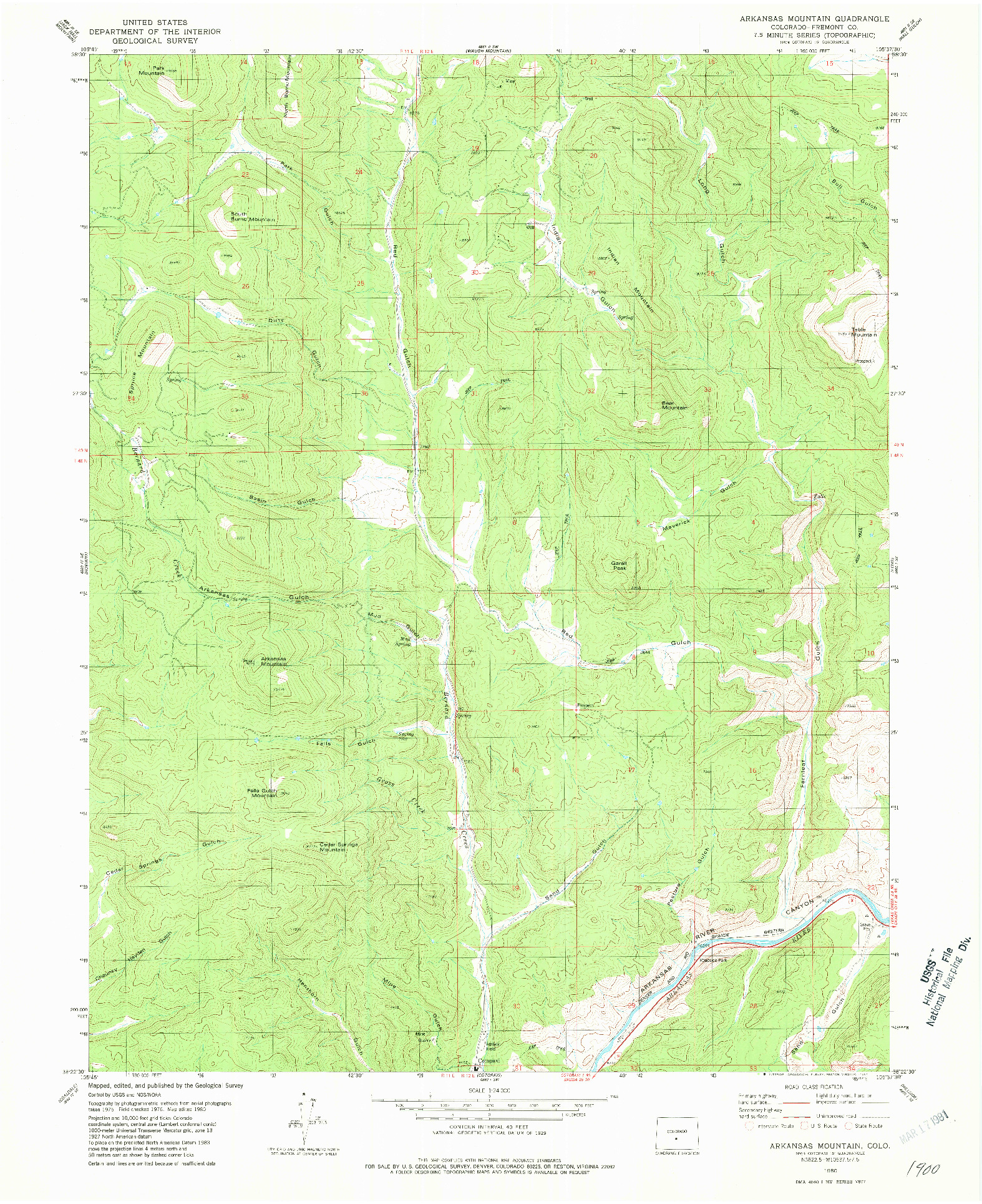 USGS 1:24000-SCALE QUADRANGLE FOR ARKANSAS MOUNTAIN, CO 1980