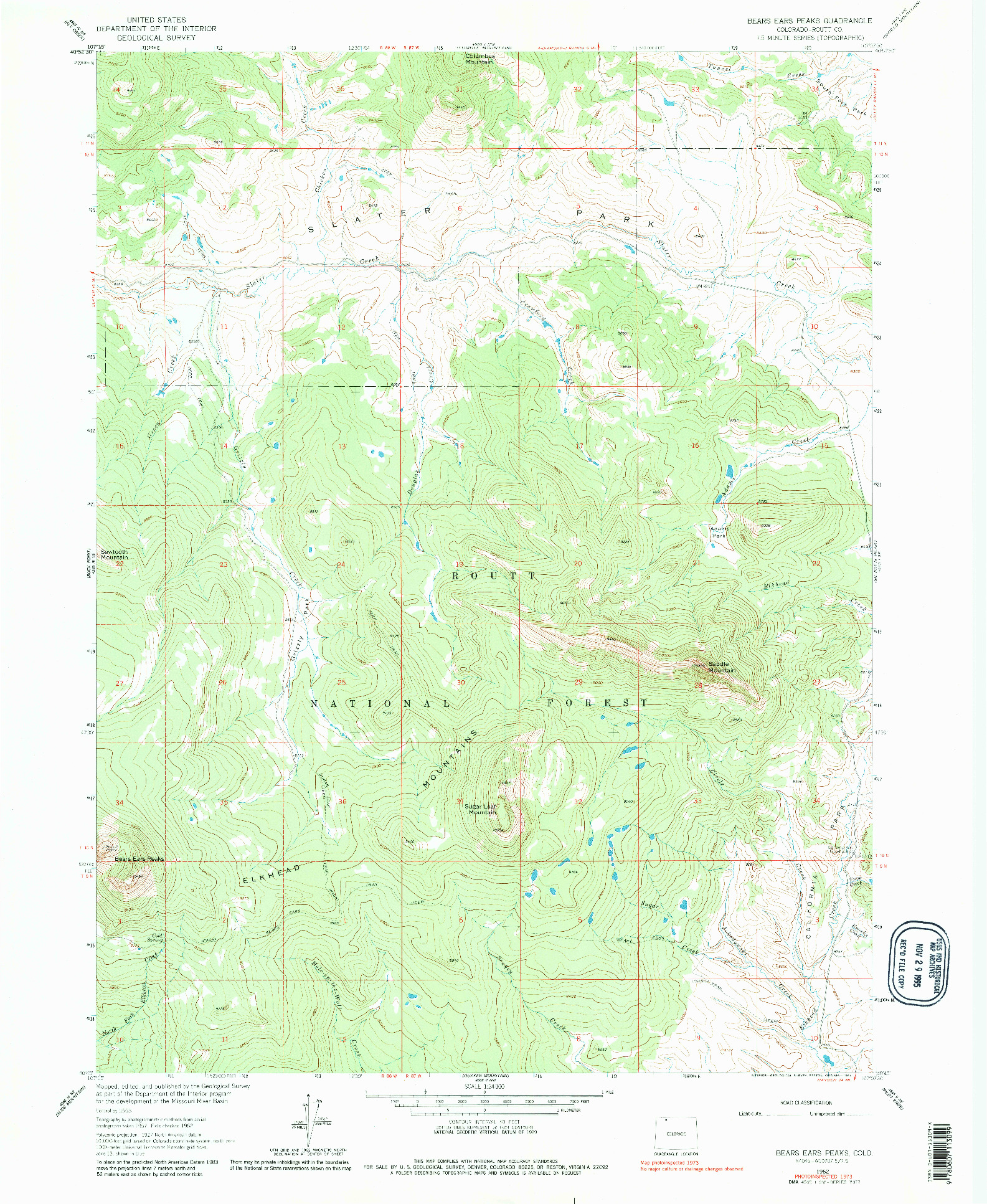 USGS 1:24000-SCALE QUADRANGLE FOR BEARS EARS PEAKS, CO 1962