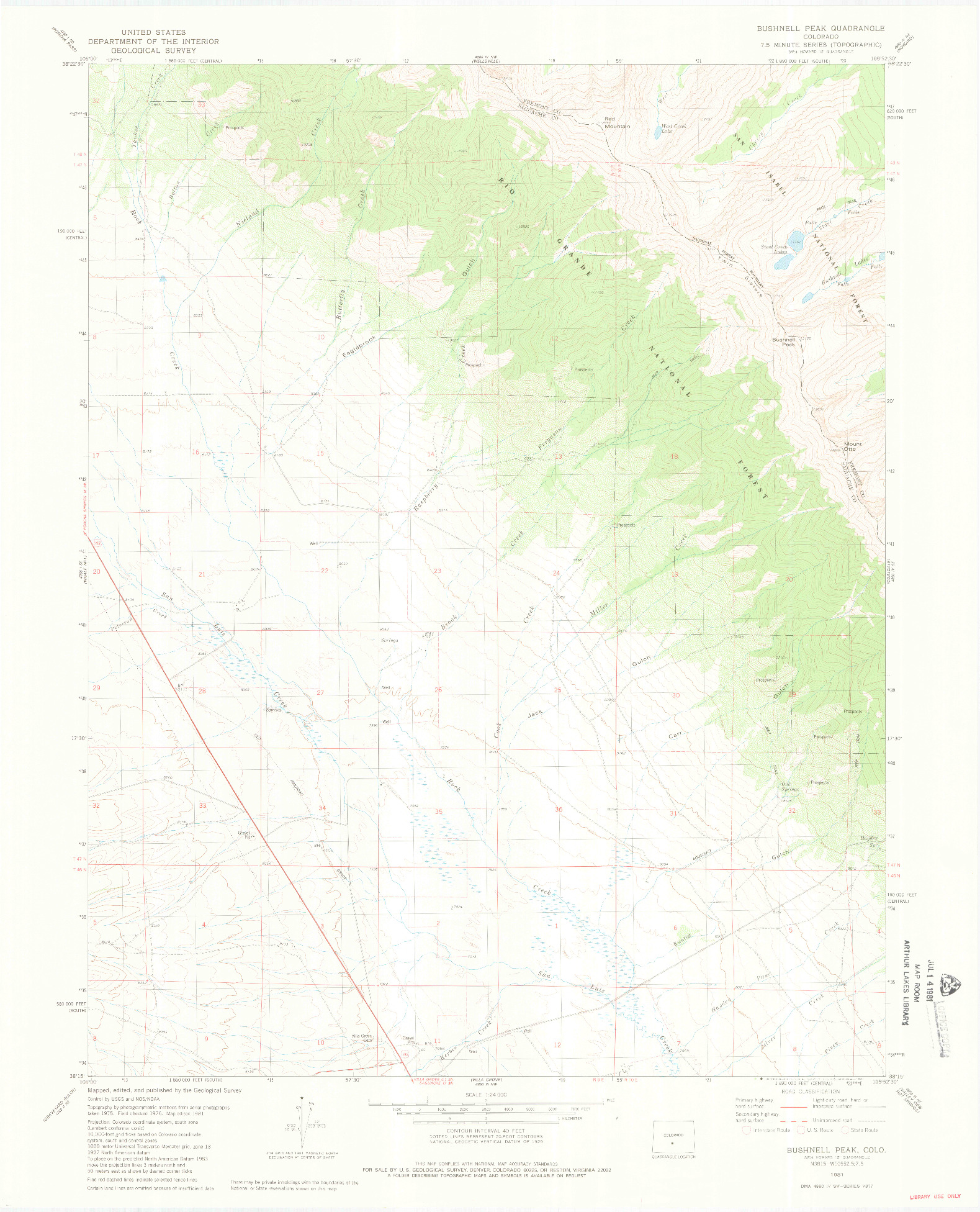 USGS 1:24000-SCALE QUADRANGLE FOR BUSHNELL PEAK, CO 1981
