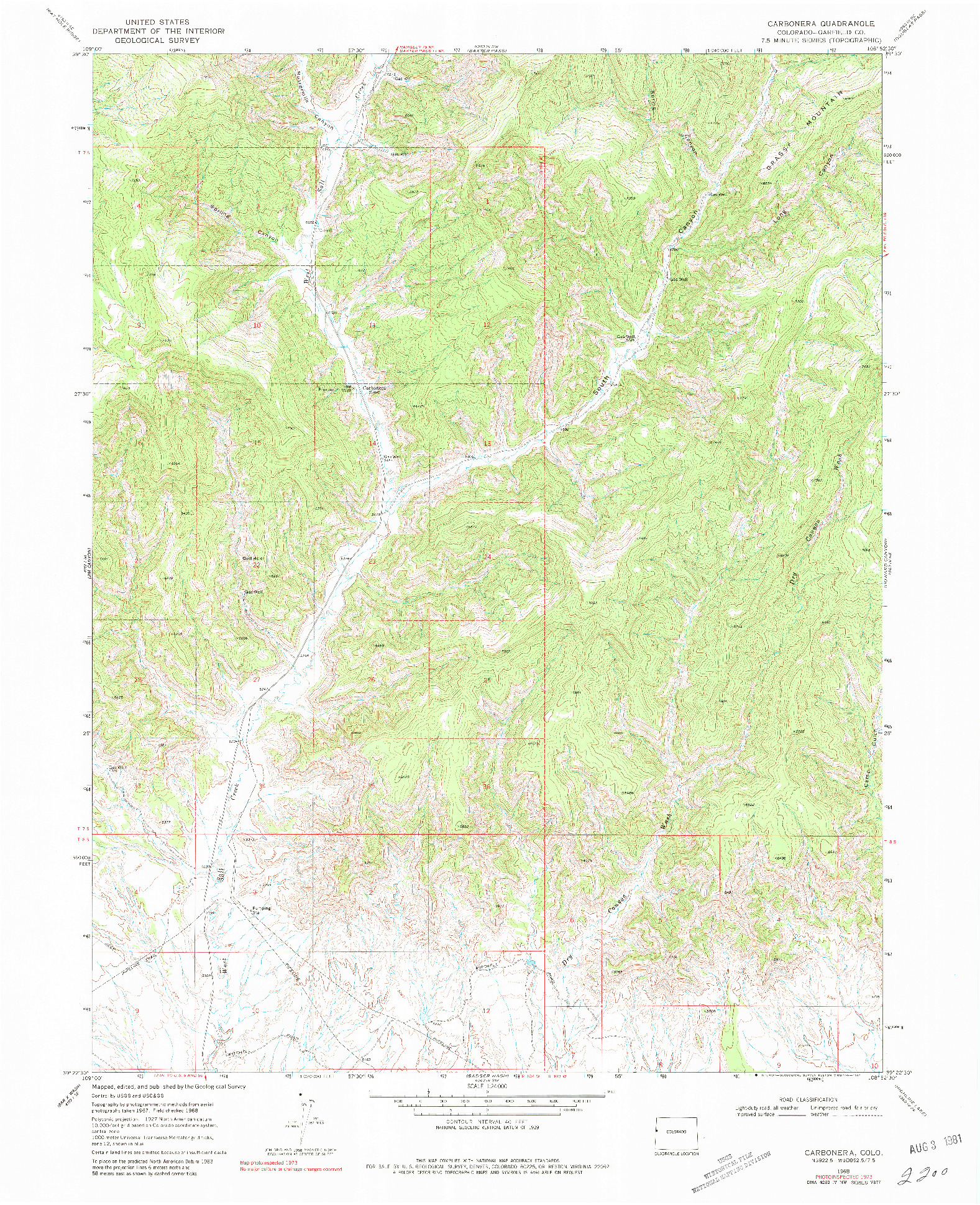 USGS 1:24000-SCALE QUADRANGLE FOR CARBONERA, CO 1968