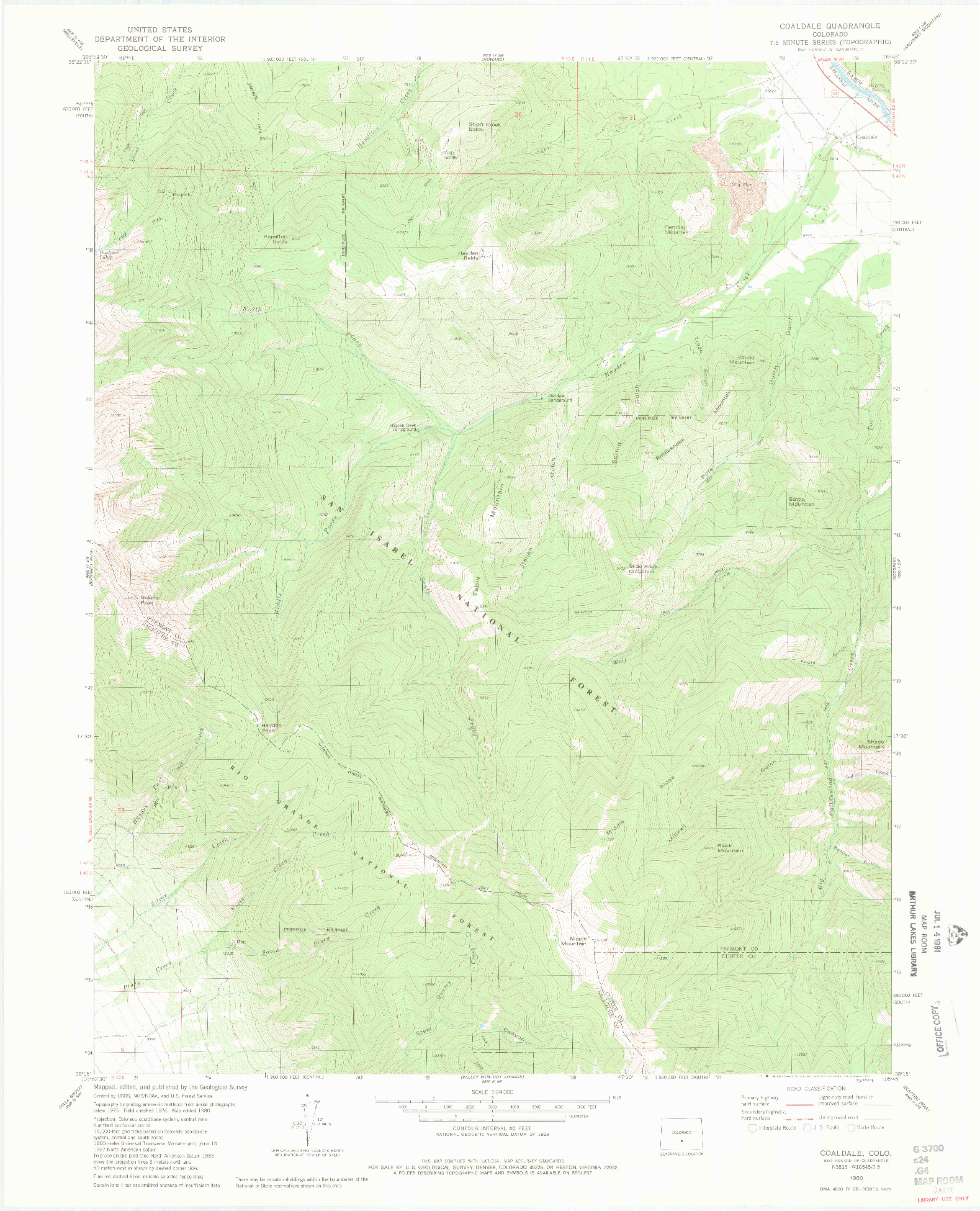 USGS 1:24000-SCALE QUADRANGLE FOR COALDALE, CO 1980