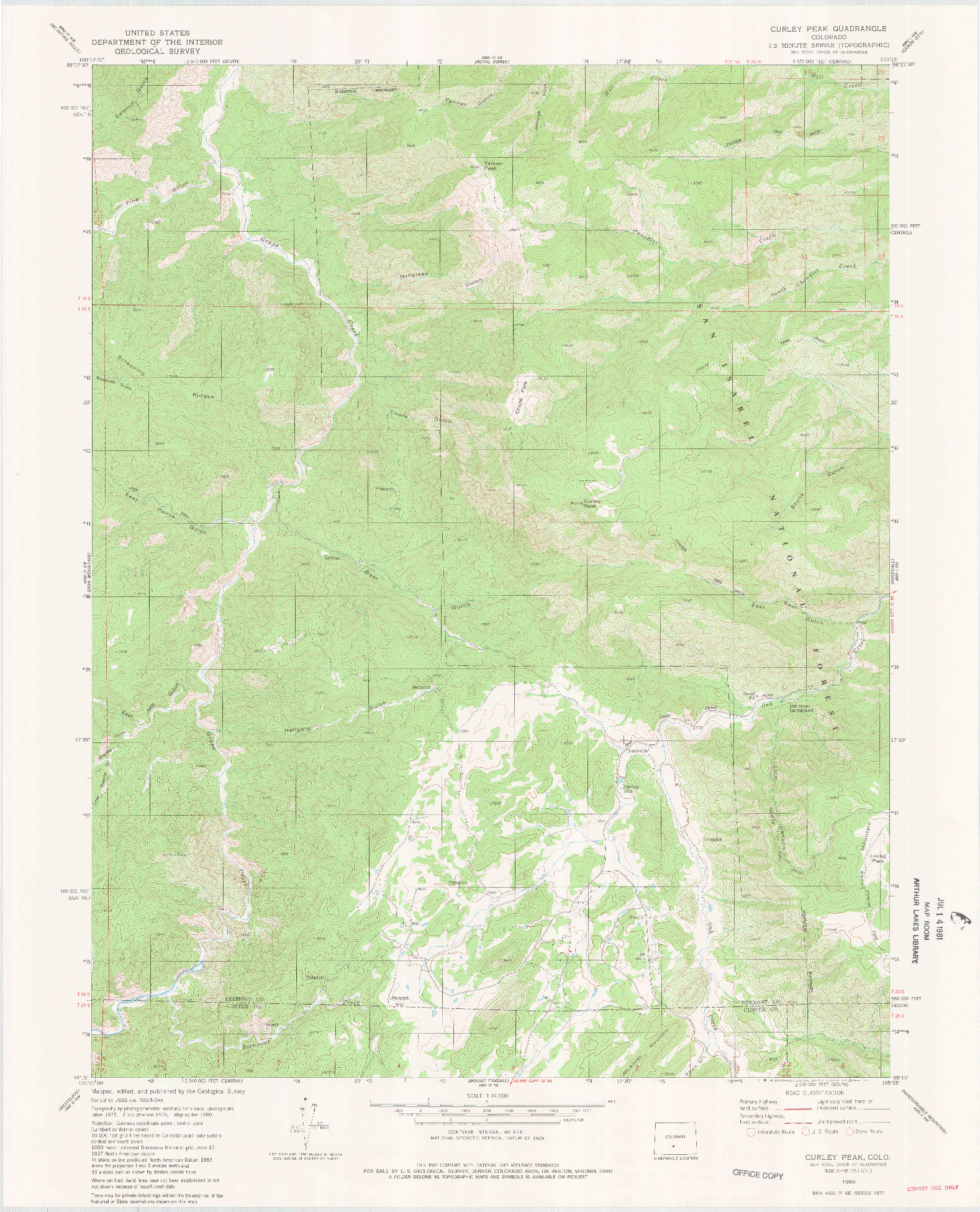 USGS 1:24000-SCALE QUADRANGLE FOR CURLEY PEAK, CO 1980