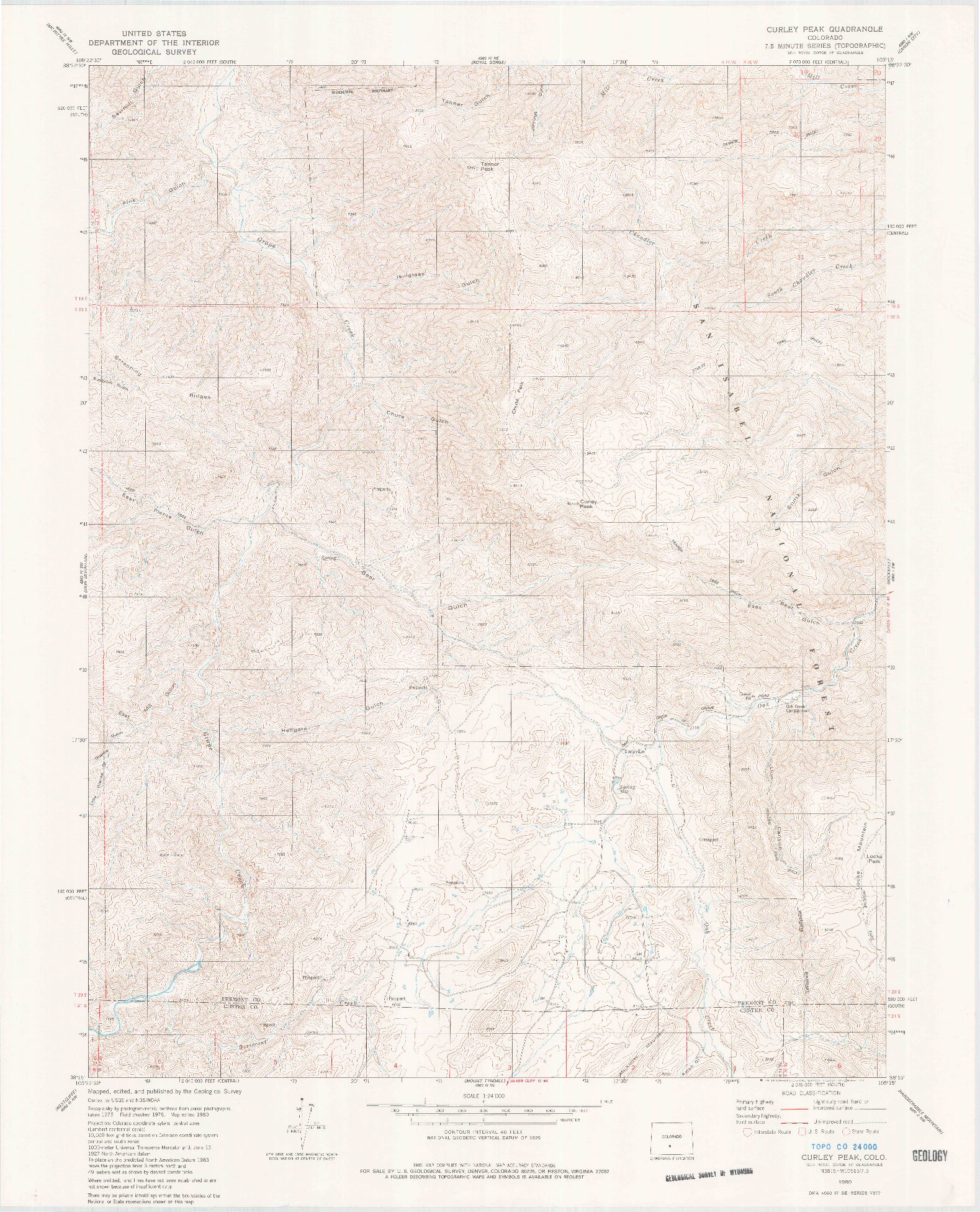 USGS 1:24000-SCALE QUADRANGLE FOR CURLEY PEAK, CO 1980