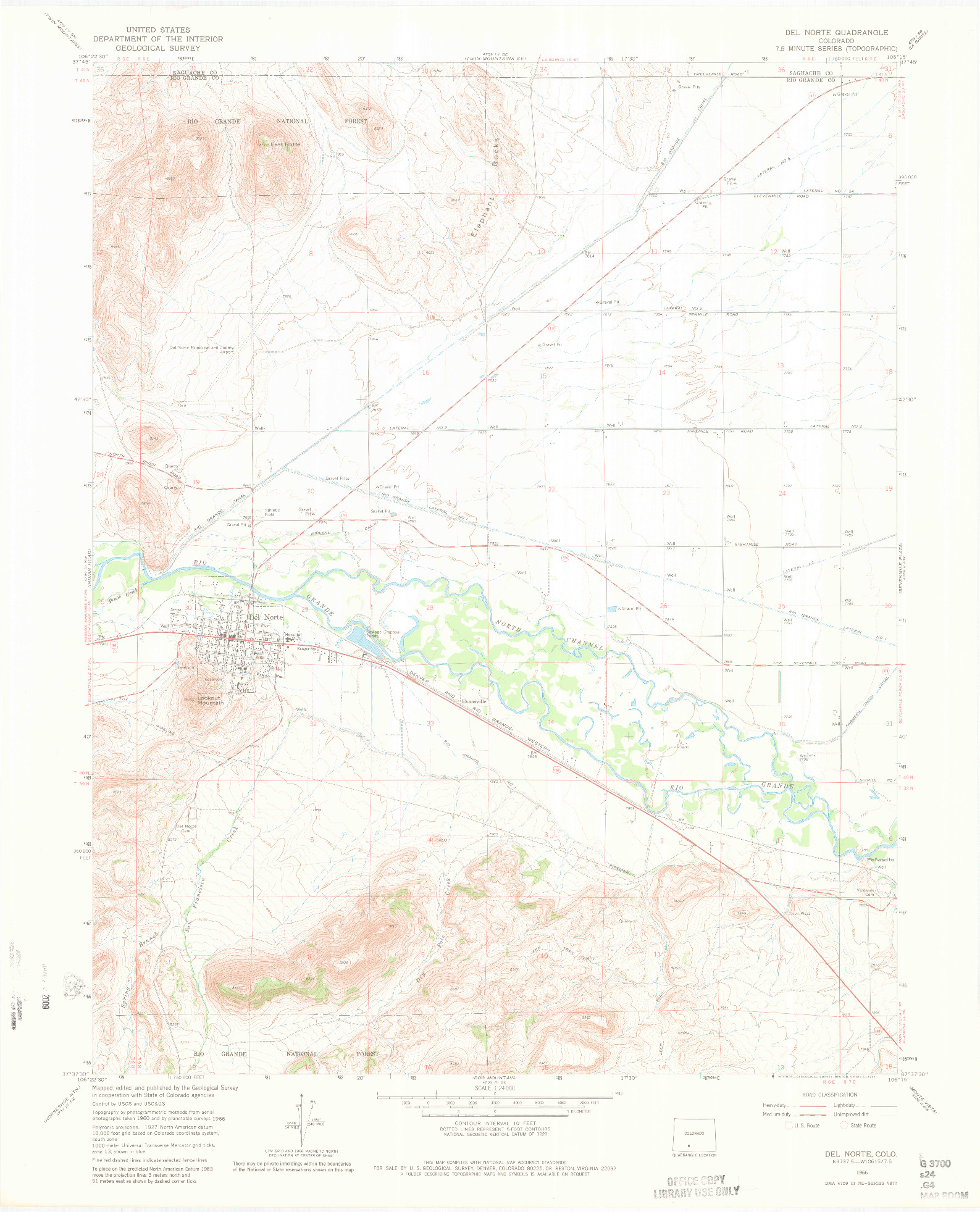 USGS 1:24000-SCALE QUADRANGLE FOR DEL NORTE, CO 1966