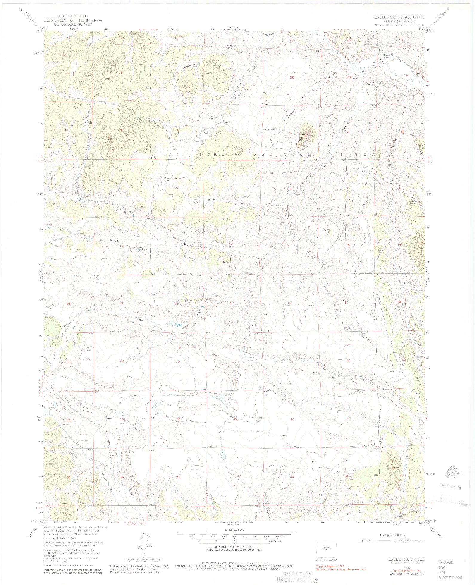 USGS 1:24000-SCALE QUADRANGLE FOR EAGLE ROCK, CO 1956