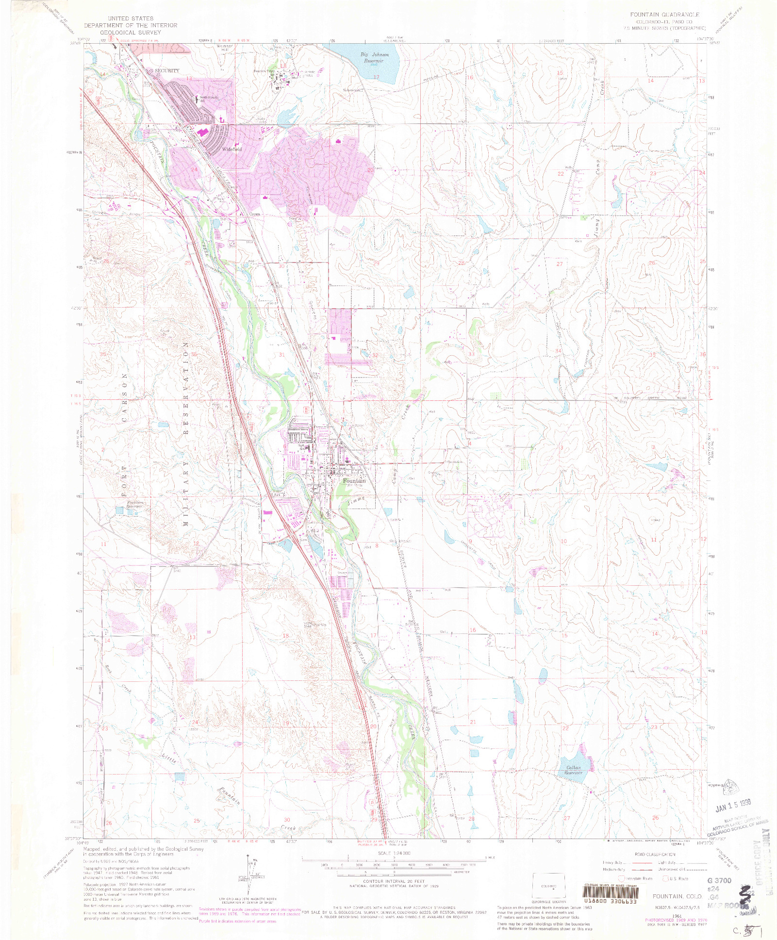 USGS 1:24000-SCALE QUADRANGLE FOR FOUNTAIN, CO 1961