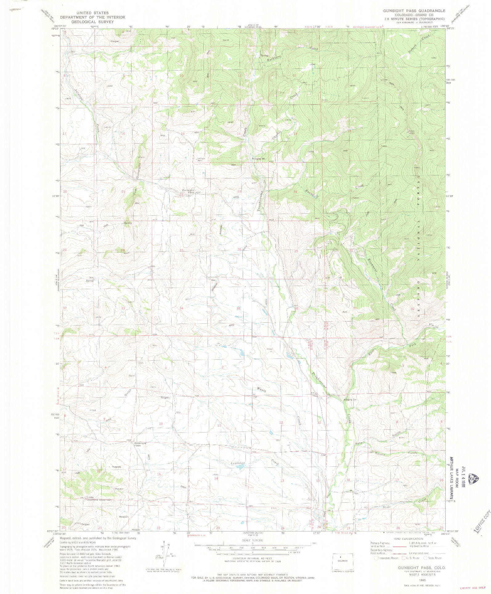 USGS 1:24000-SCALE QUADRANGLE FOR GUNSIGHT PASS, CO 1980
