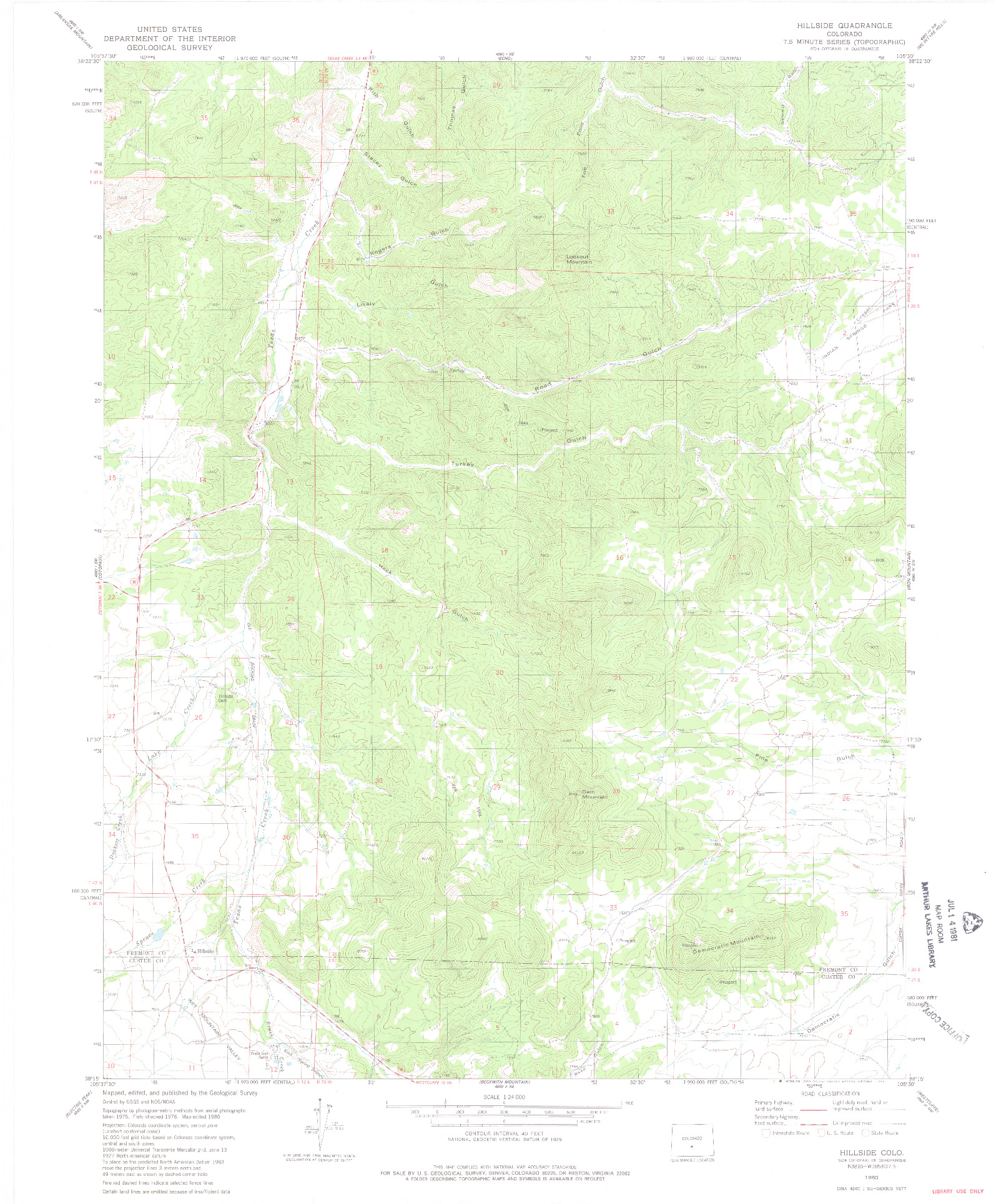 USGS 1:24000-SCALE QUADRANGLE FOR HILLSIDE, CO 1980