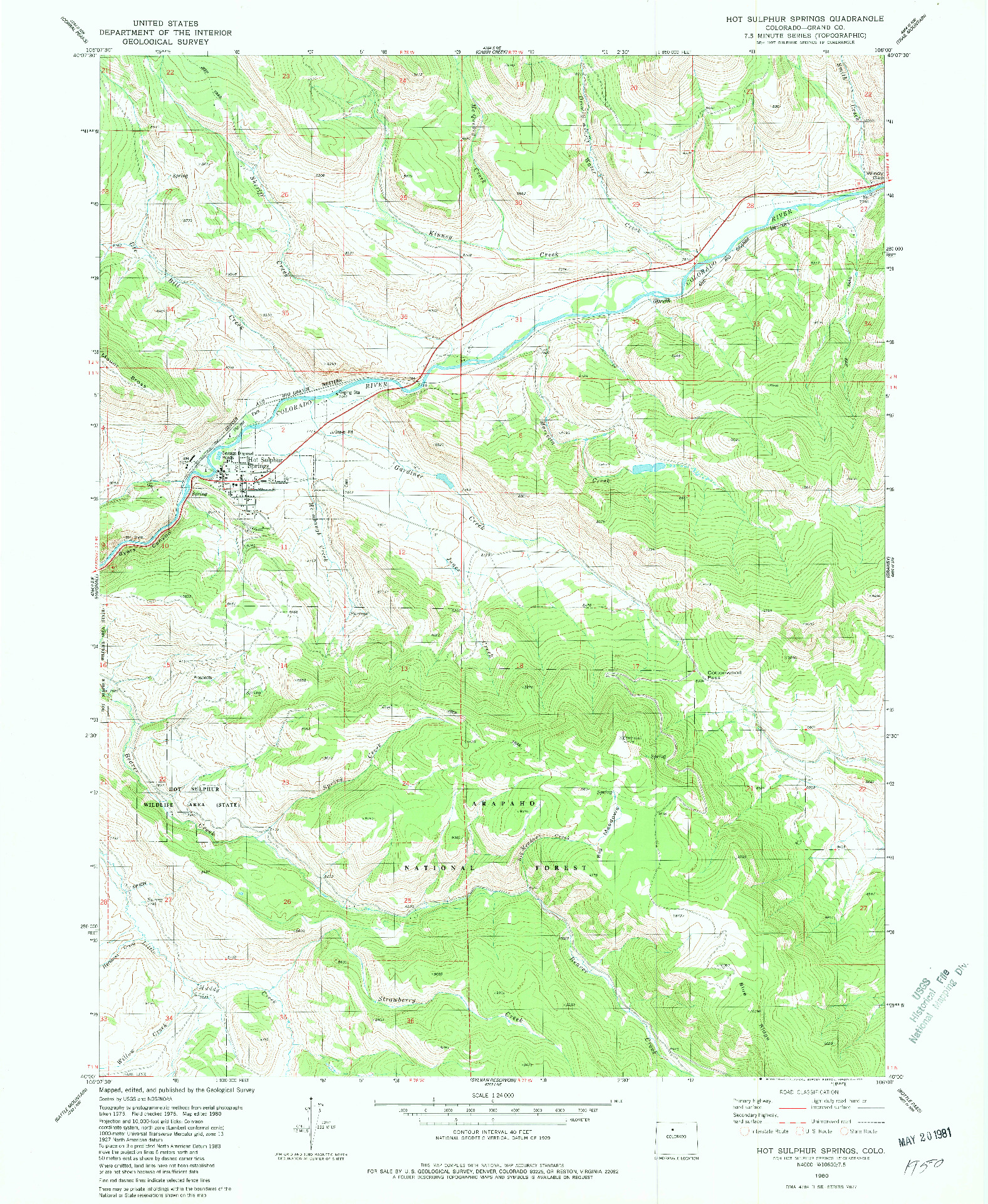 USGS 1:24000-SCALE QUADRANGLE FOR HOT SULPHUR SPRINGS, CO 1980