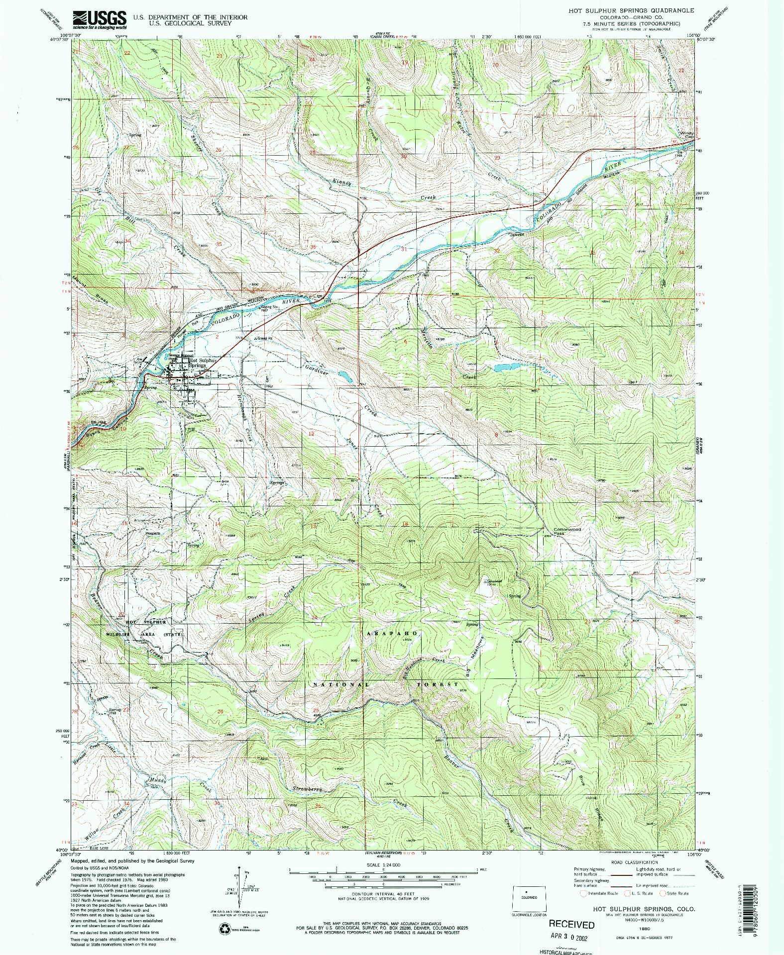 USGS 1:24000-SCALE QUADRANGLE FOR HOT SULPHUR SPRINGS, CO 1980