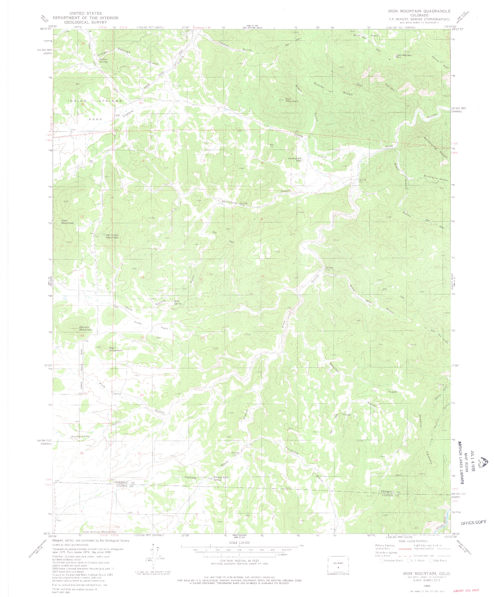 USGS 1:24000-SCALE QUADRANGLE FOR IRON MOUNTAIN, CO 1980
