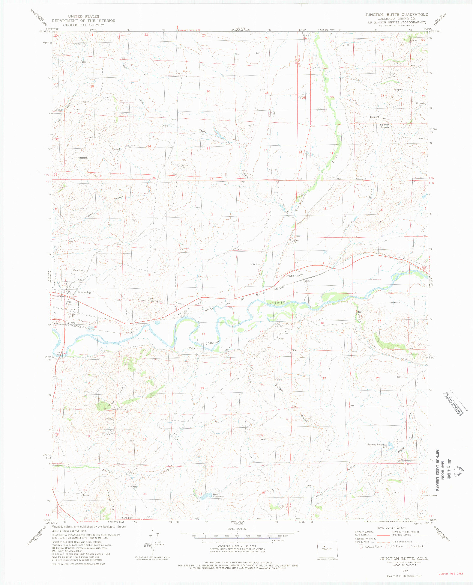 USGS 1:24000-SCALE QUADRANGLE FOR JUNCTION BUTTE, CO 1980