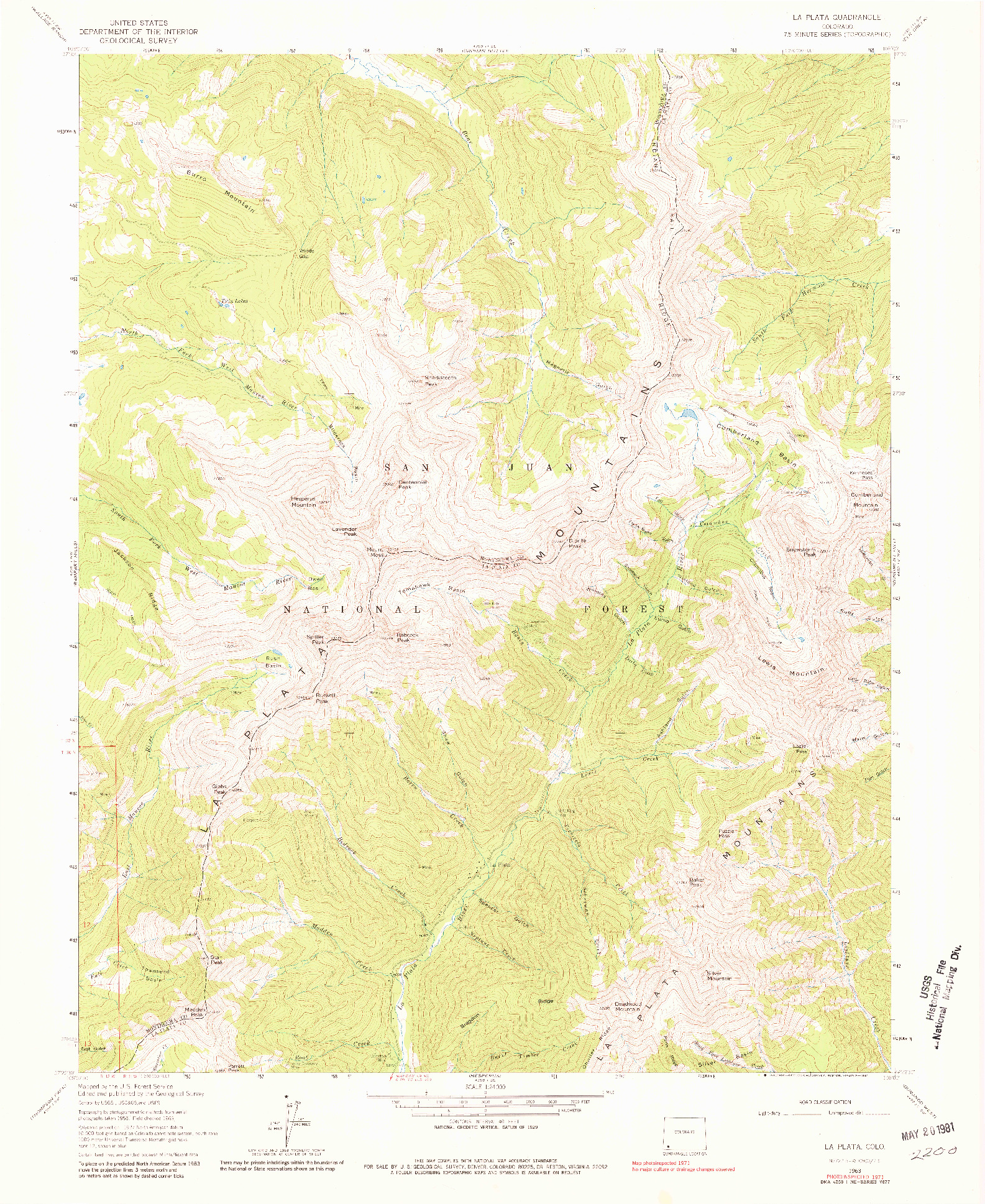 USGS 1:24000-SCALE QUADRANGLE FOR LA PLATA, CO 1963