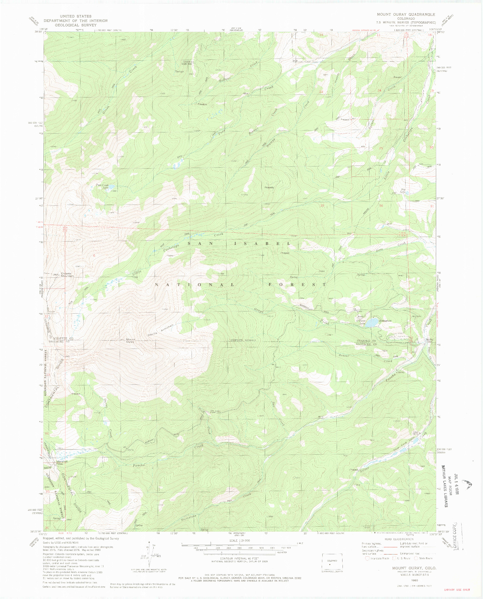 USGS 1:24000-SCALE QUADRANGLE FOR MOUNT OURAY, CO 1980