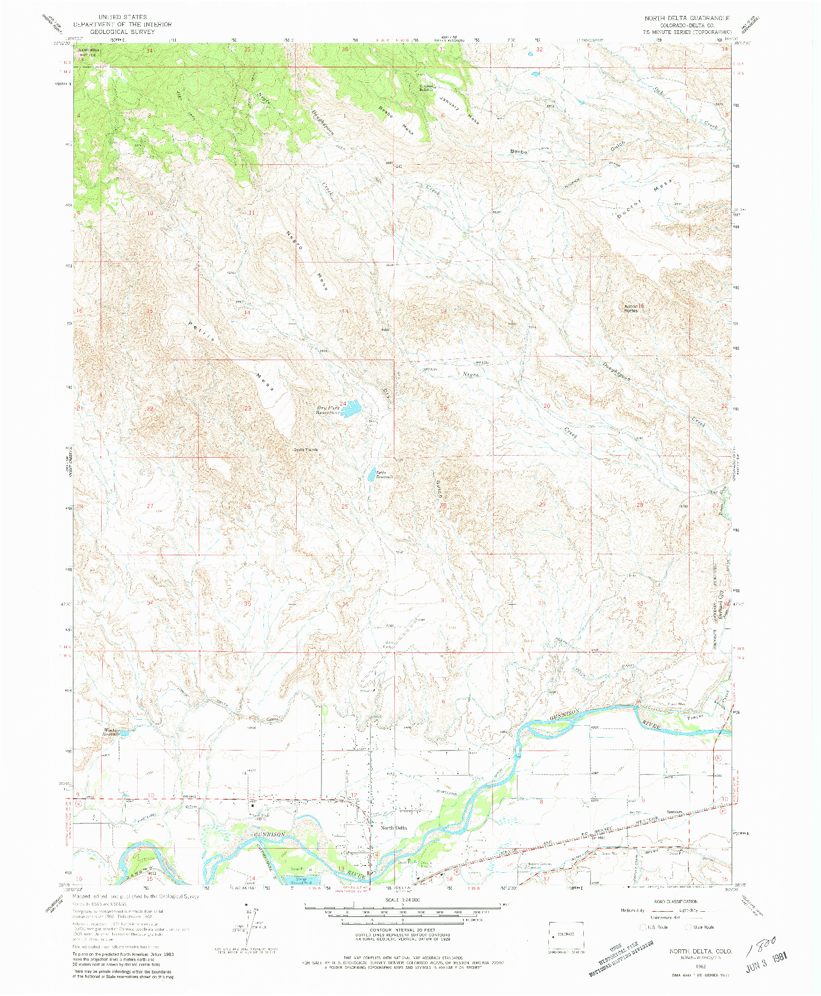 USGS 1:24000-SCALE QUADRANGLE FOR NORTH DELTA, CO 1962