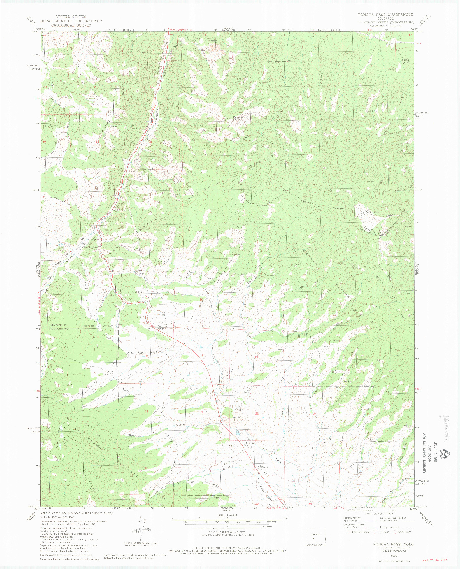 USGS 1:24000-SCALE QUADRANGLE FOR PONCHA PASS, CO 1980