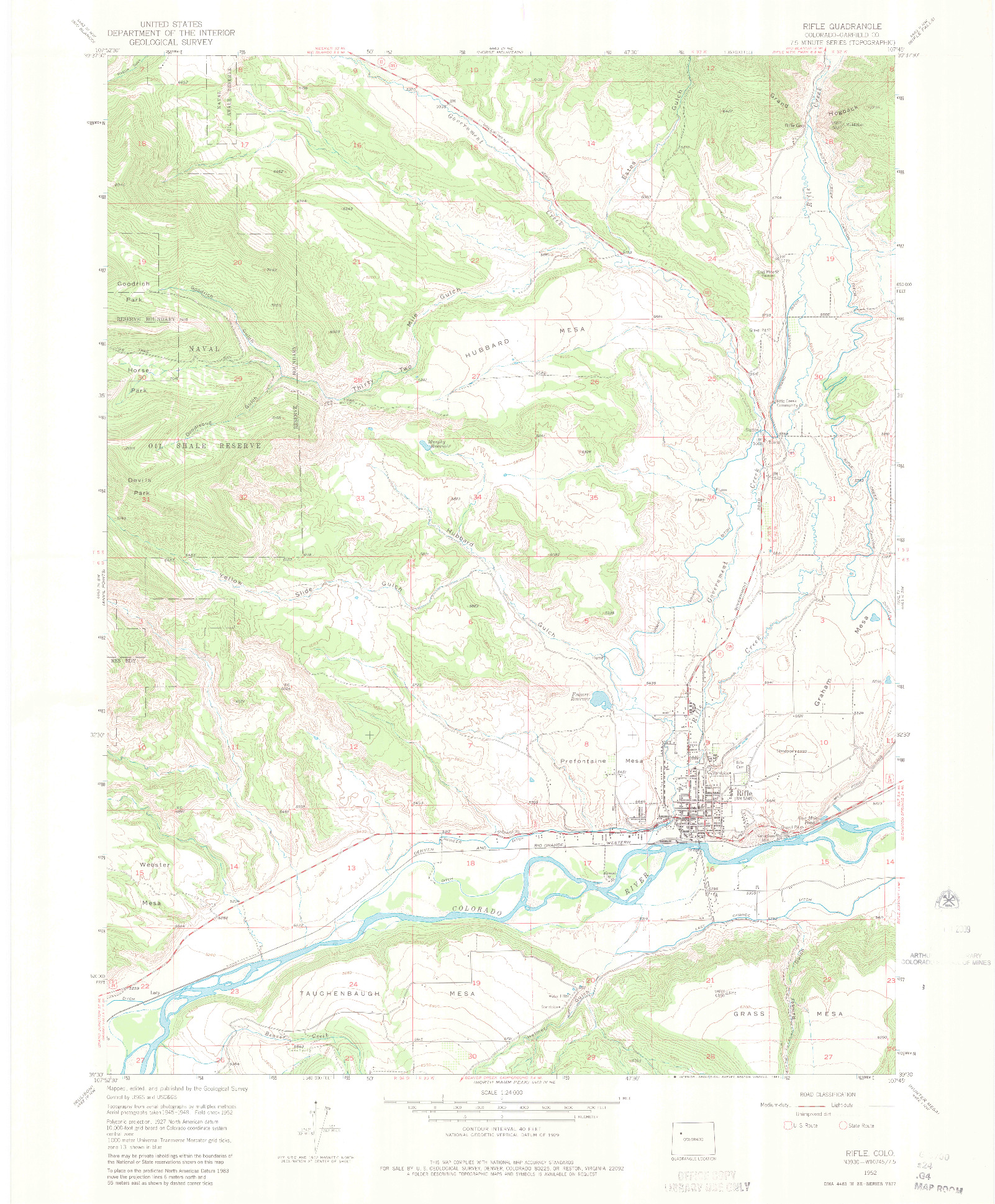 USGS 1:24000-SCALE QUADRANGLE FOR RIFLE, CO 1952