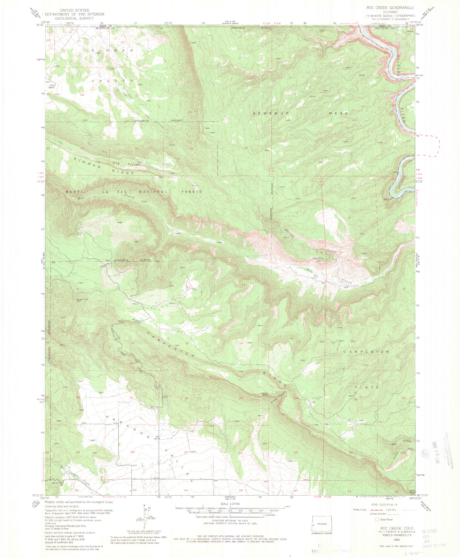 USGS 1:24000-SCALE QUADRANGLE FOR ROC CREEK, CO 1960