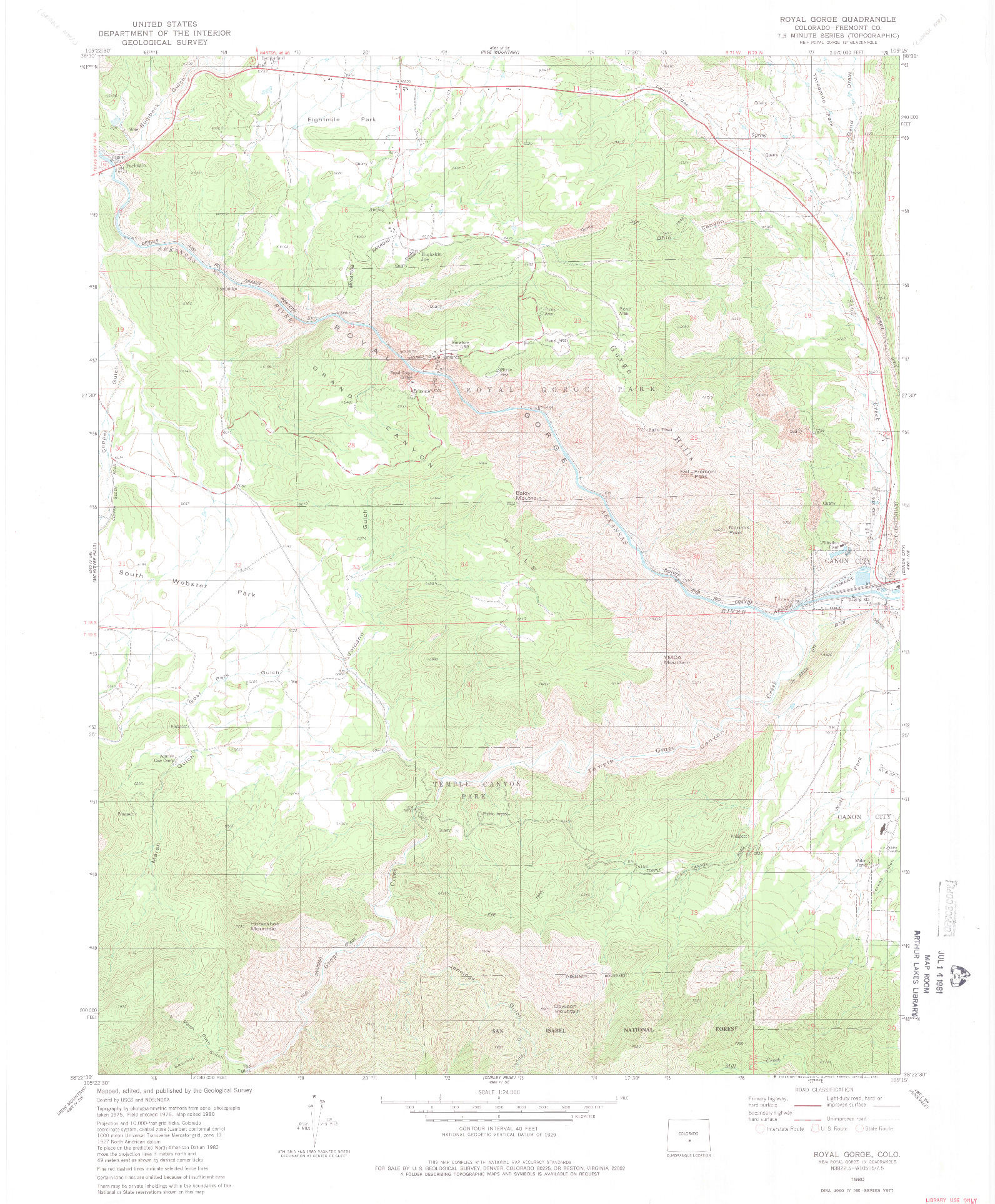 USGS 1:24000-SCALE QUADRANGLE FOR ROYAL GORGE, CO 1980