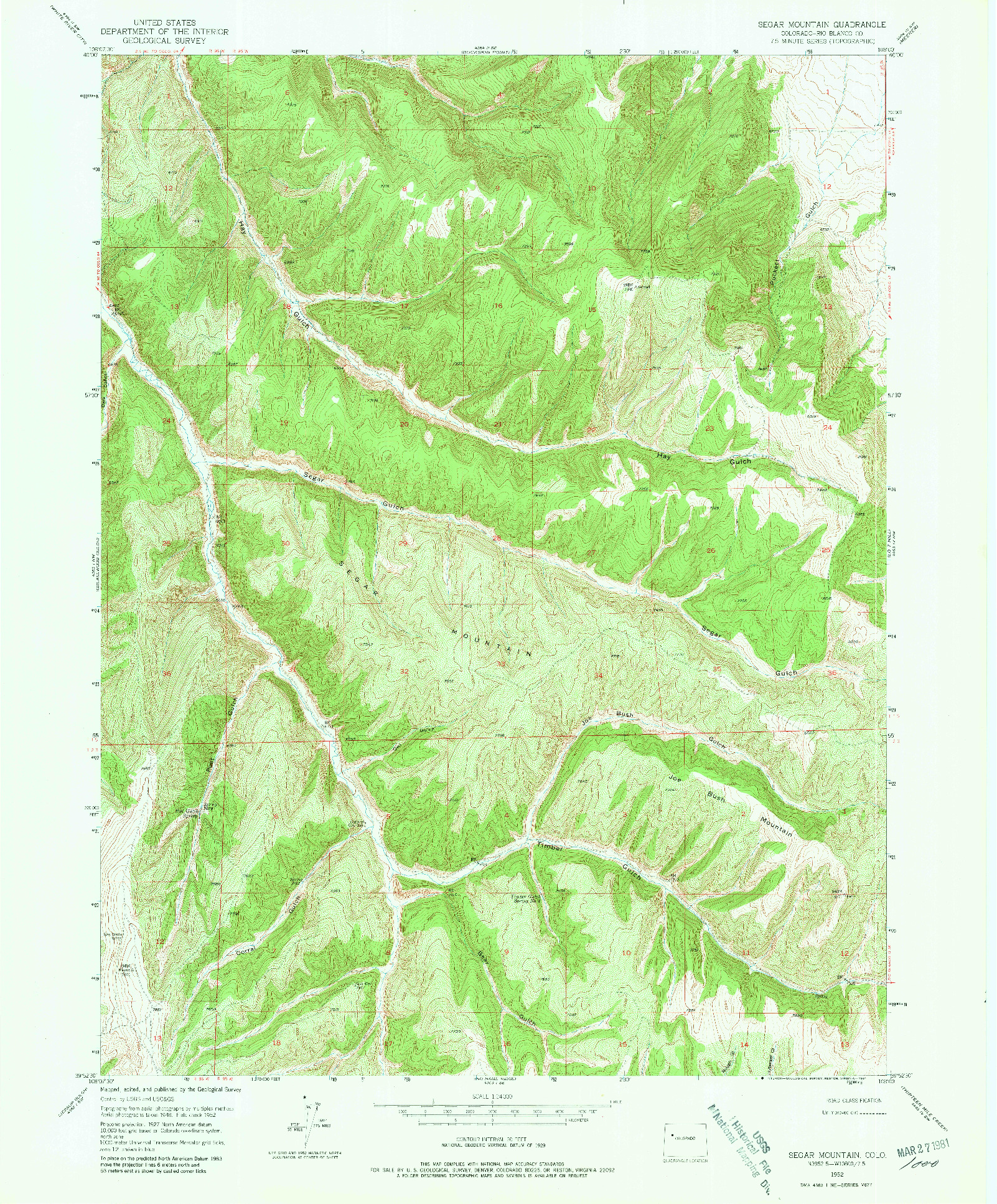 USGS 1:24000-SCALE QUADRANGLE FOR SEGAR MOUNTAIN, CO 1952