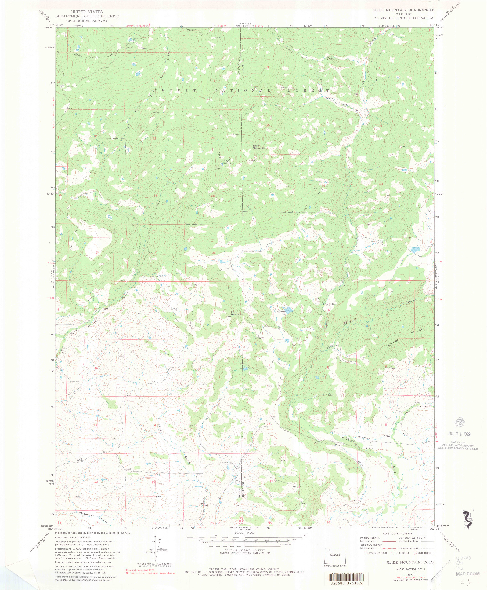 USGS 1:24000-SCALE QUADRANGLE FOR SLIDE MOUNTAIN, CO 1971