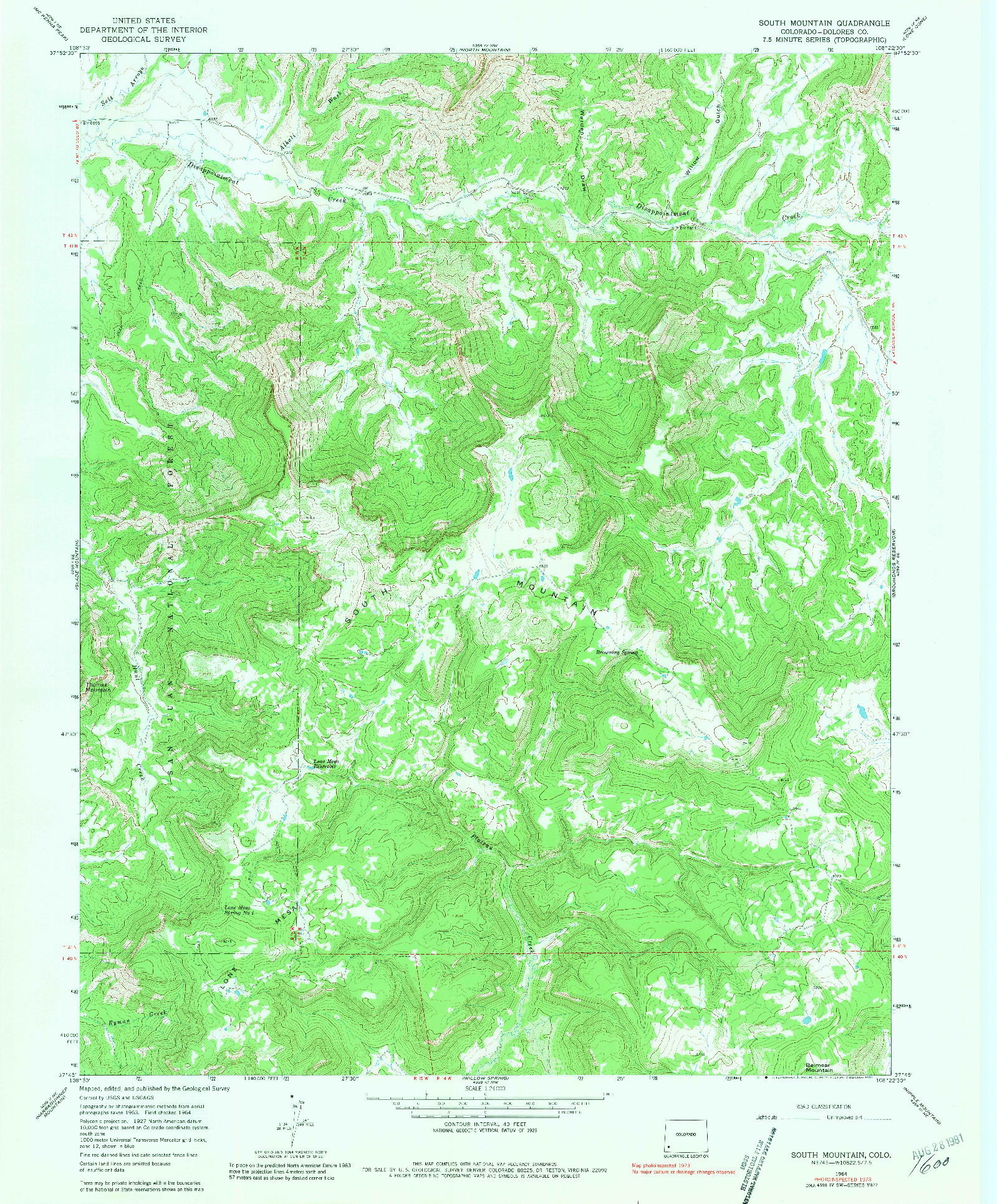USGS 1:24000-SCALE QUADRANGLE FOR SOUTH MOUNTAIN, CO 1964