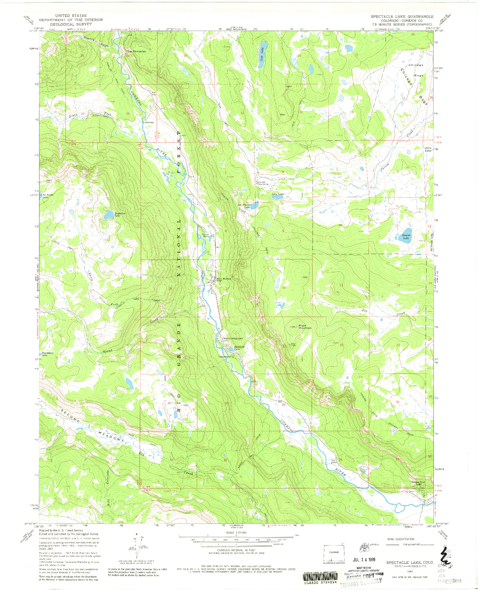 USGS 1:24000-SCALE QUADRANGLE FOR SPECTACLE LAKE, CO 1967