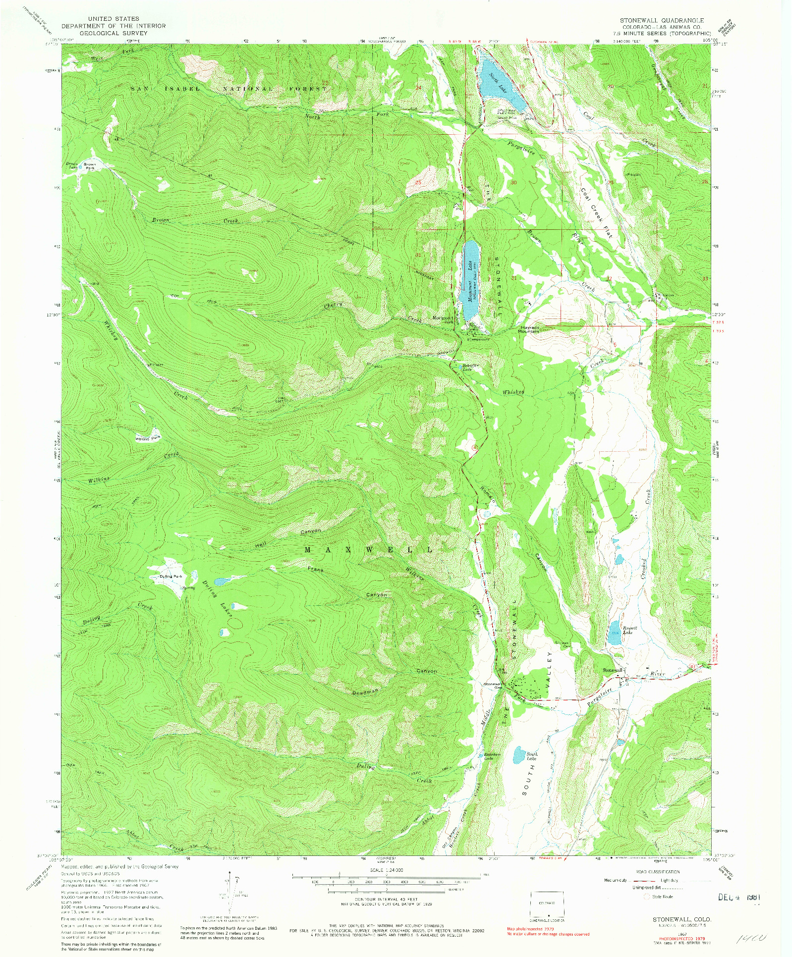 USGS 1:24000-SCALE QUADRANGLE FOR STONEWALL, CO 1967