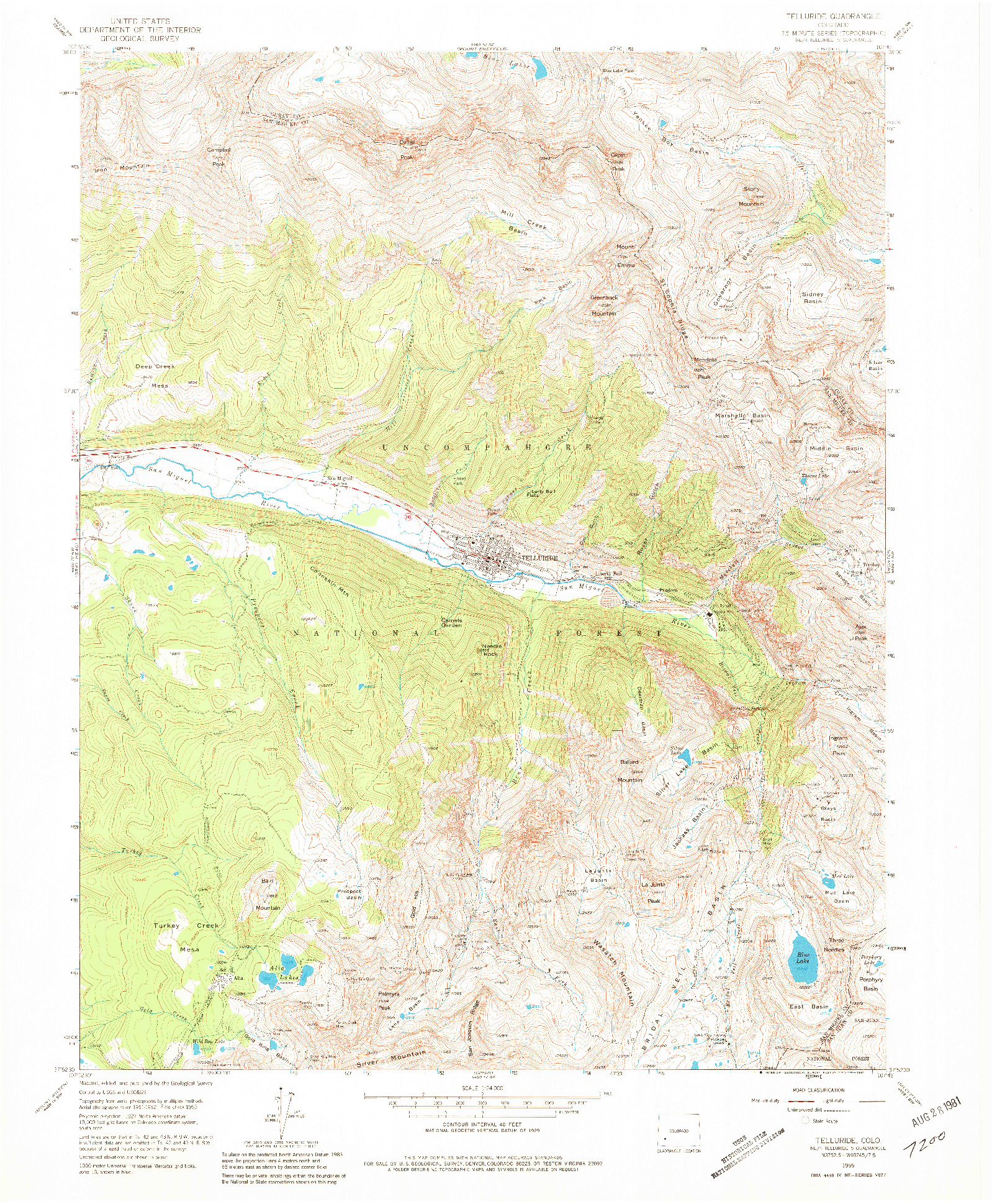 USGS 1:24000-SCALE QUADRANGLE FOR TELLURIDE, CO 1955