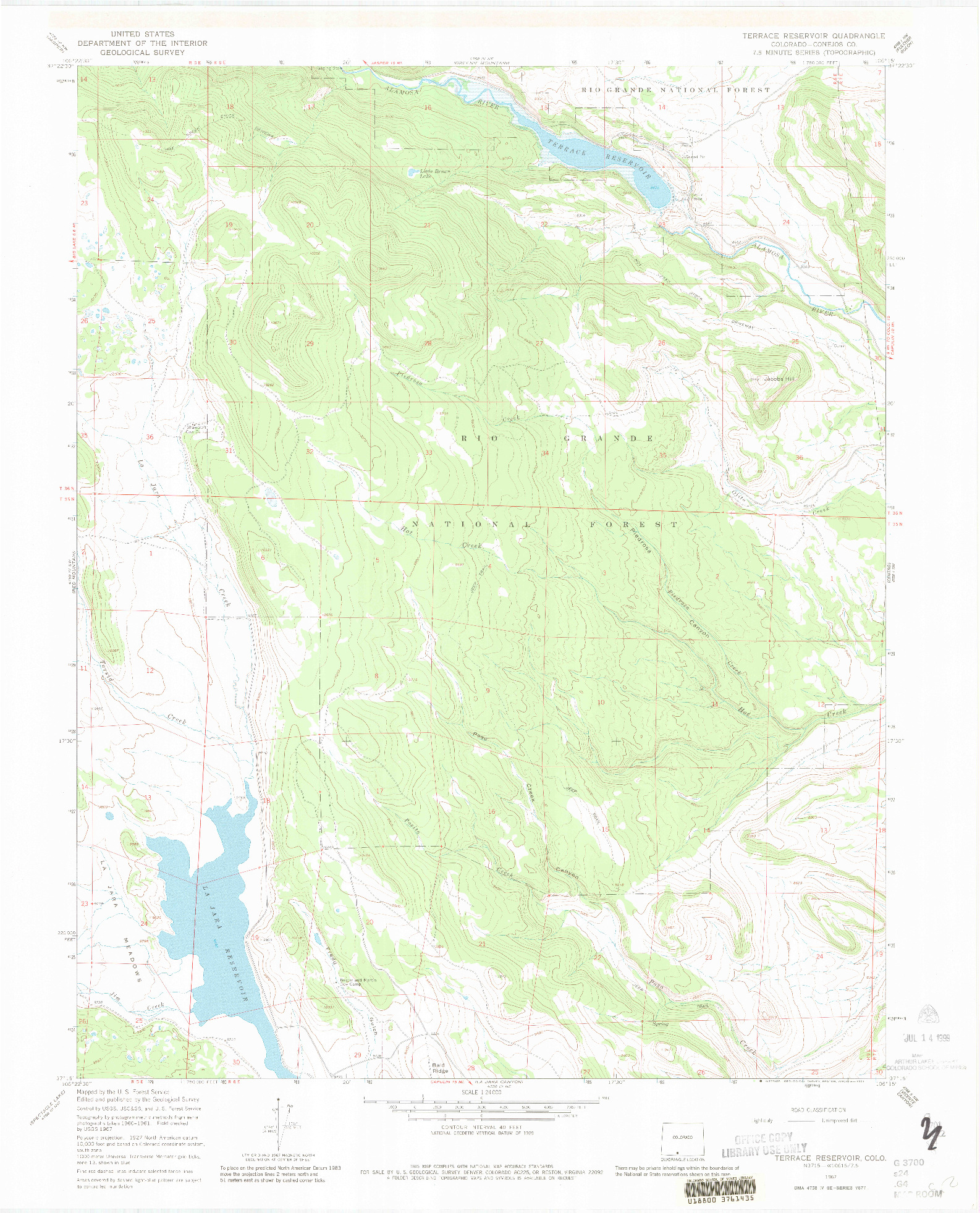 USGS 1:24000-SCALE QUADRANGLE FOR TERRACE RESERVOIR, CO 1967