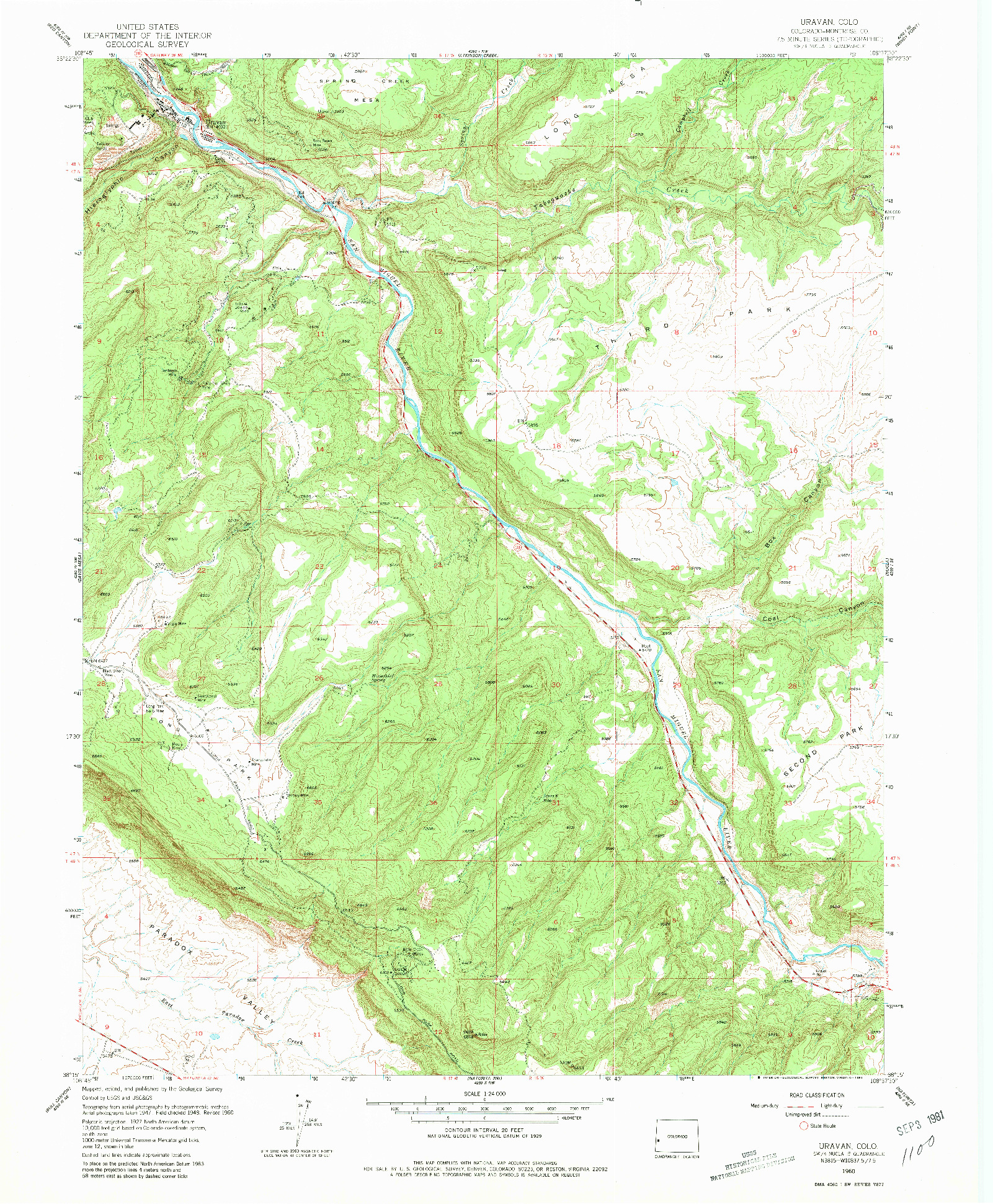 USGS 1:24000-SCALE QUADRANGLE FOR URAVAN, CO 1960