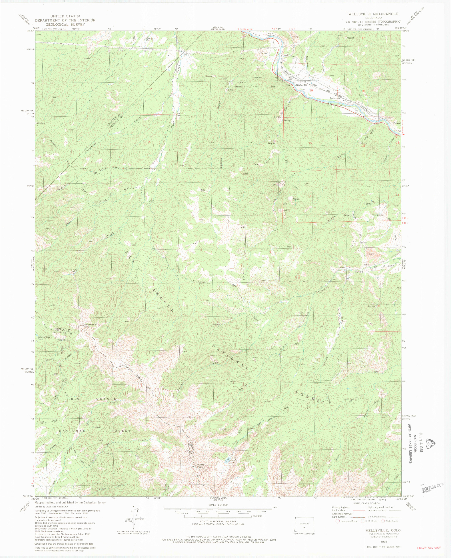 USGS 1:24000-SCALE QUADRANGLE FOR WELLSVILLE, CO 1980