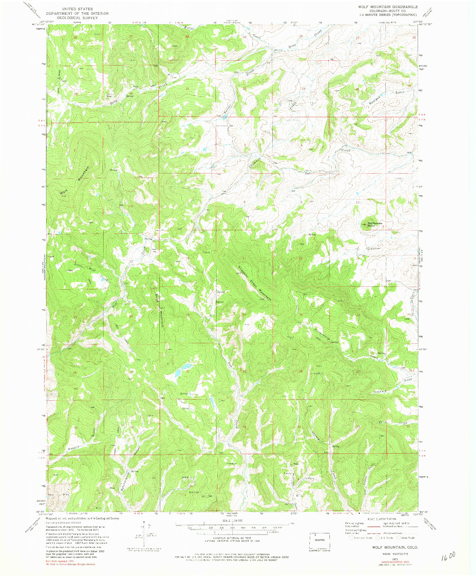 USGS 1:24000-SCALE QUADRANGLE FOR WOLF MOUNTAIN, CO 1971