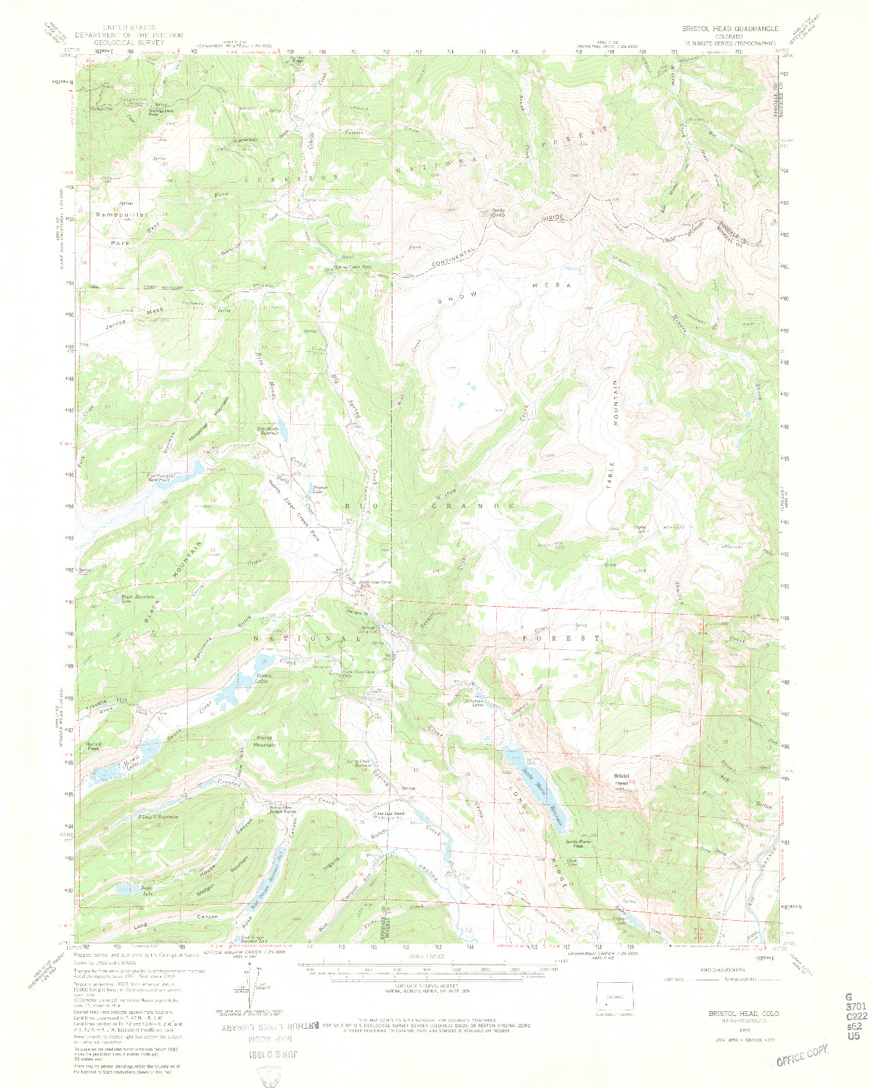 USGS 1:62500-SCALE QUADRANGLE FOR BRISTOL HEAD, CO 1959
